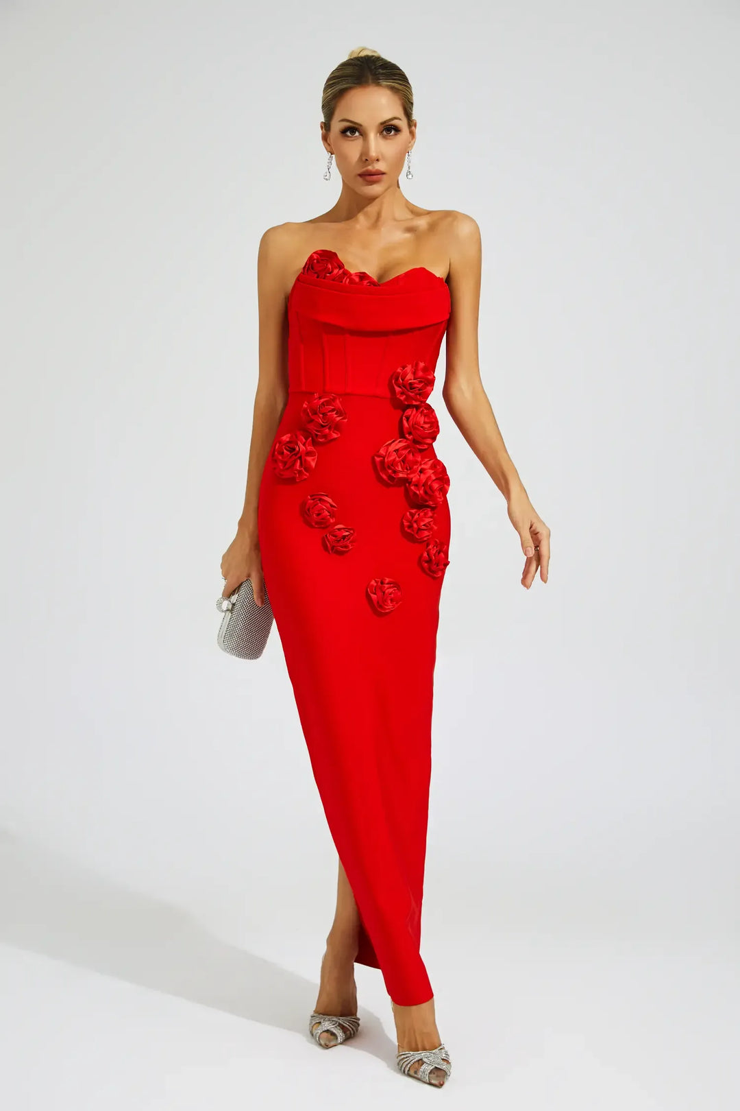 Kassidy Red Rose Off Shoulder Maxi Dress