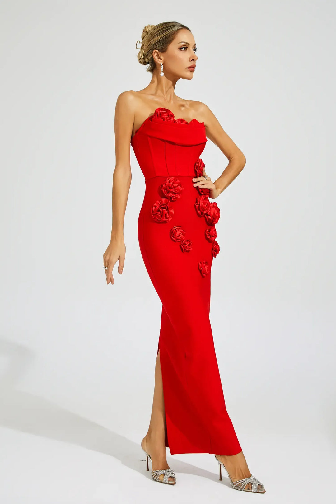 Kassidy Red Rose Off Shoulder Maxi Dress