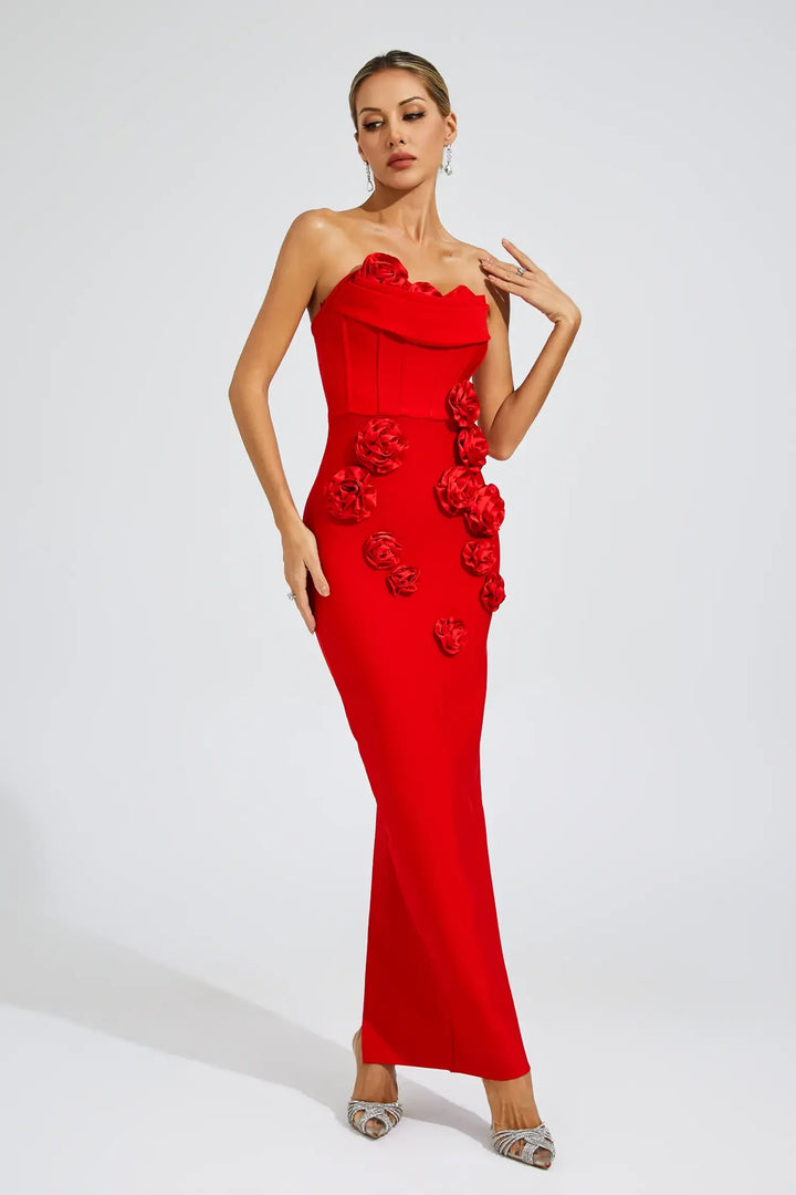 Kassidy Red Rose Off Shoulder Maxi Dress