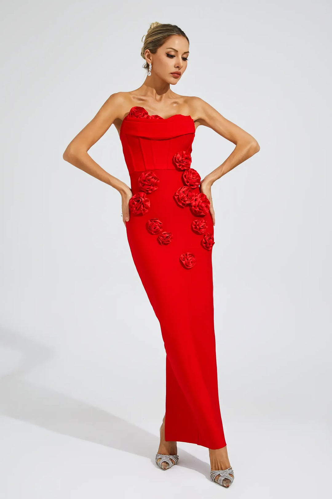 Kassidy Red Rose Off Shoulder Maxi Dress