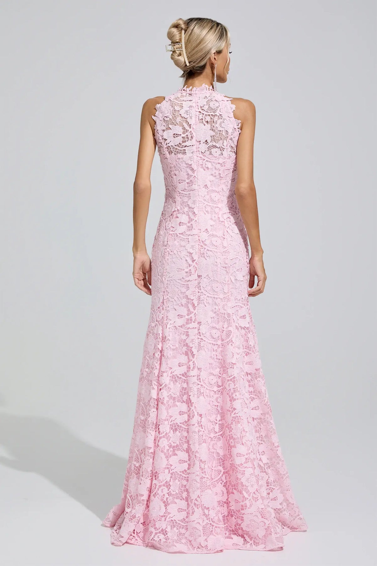 Ottavia Pink Sleeveless Lace Bodycon Maxi Dress