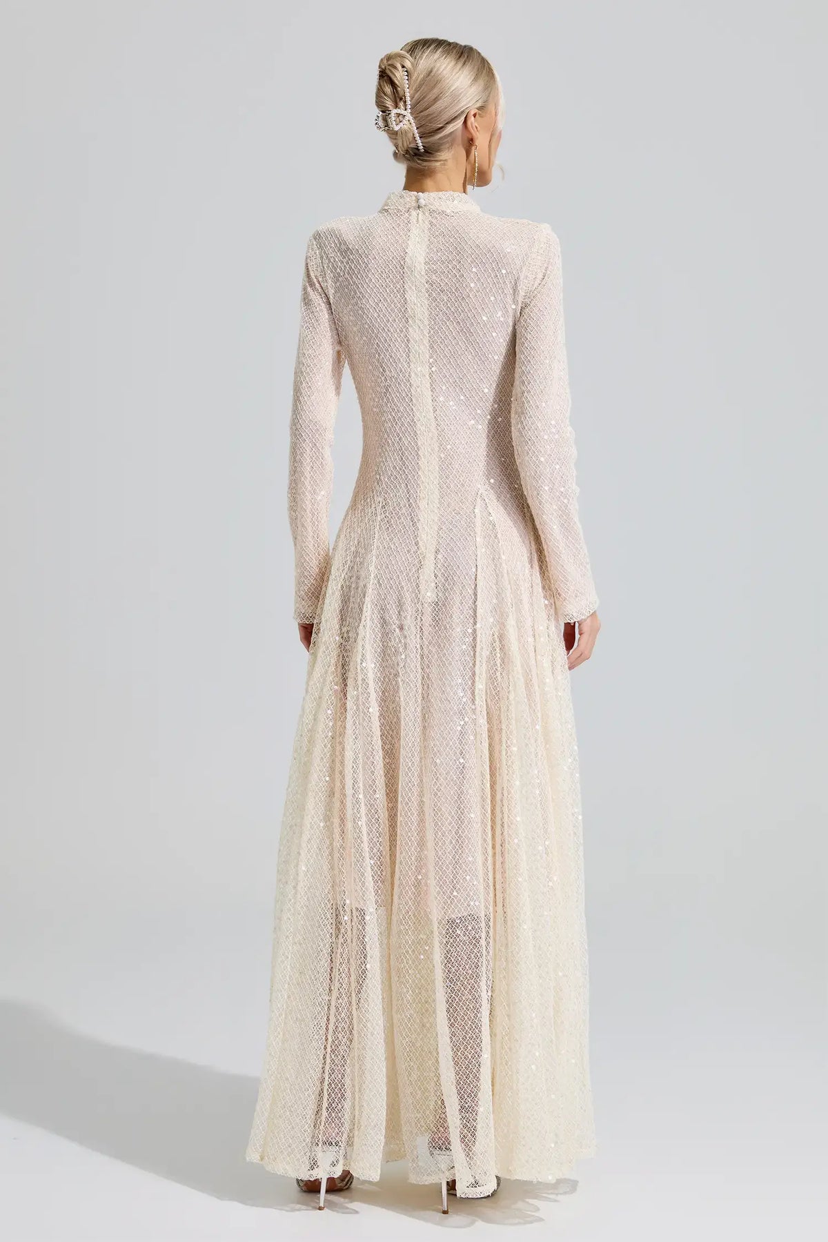 Alessandra Beige Sequin Maxi Dress