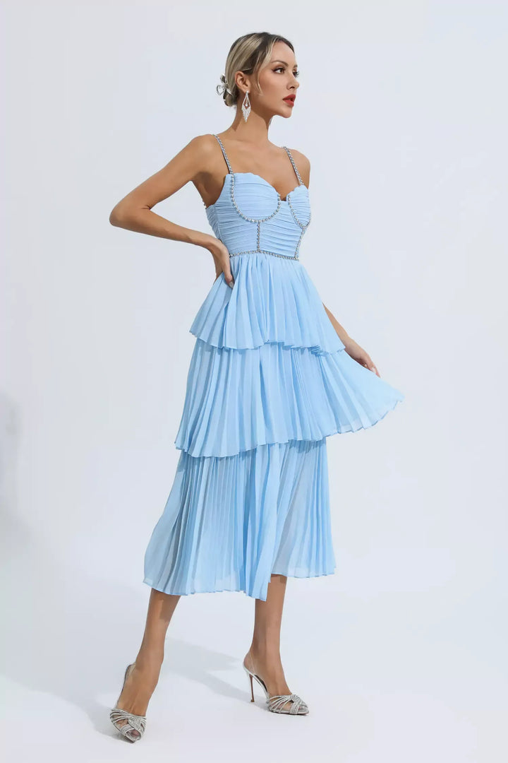 Meredith Blue Diamond Ruched Midi Dress