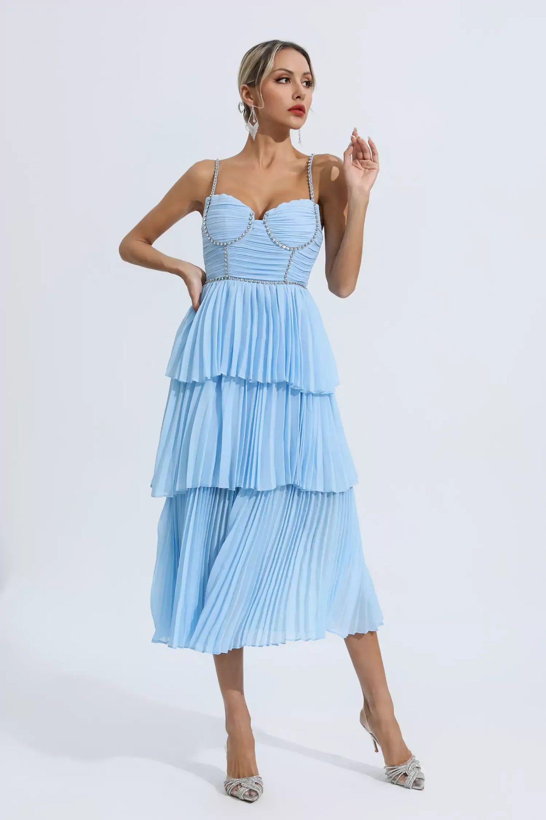 Meredith Blue Diamond Ruched Midi Dress