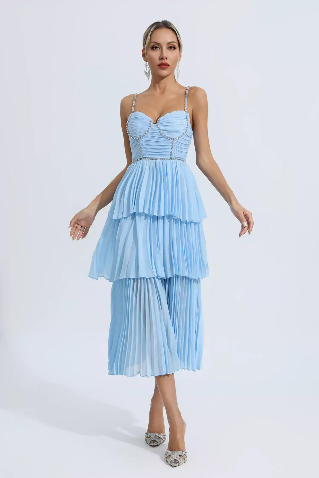 Meredith Blue Diamond Ruched Midi Dress