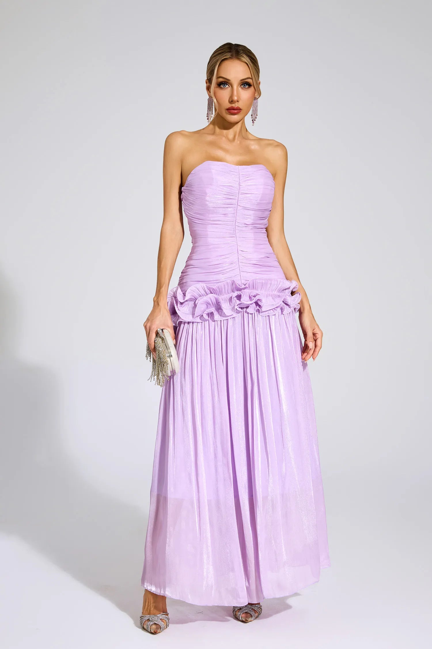 Tristane Purple Off Shoulder Ruffled Maxi Dress