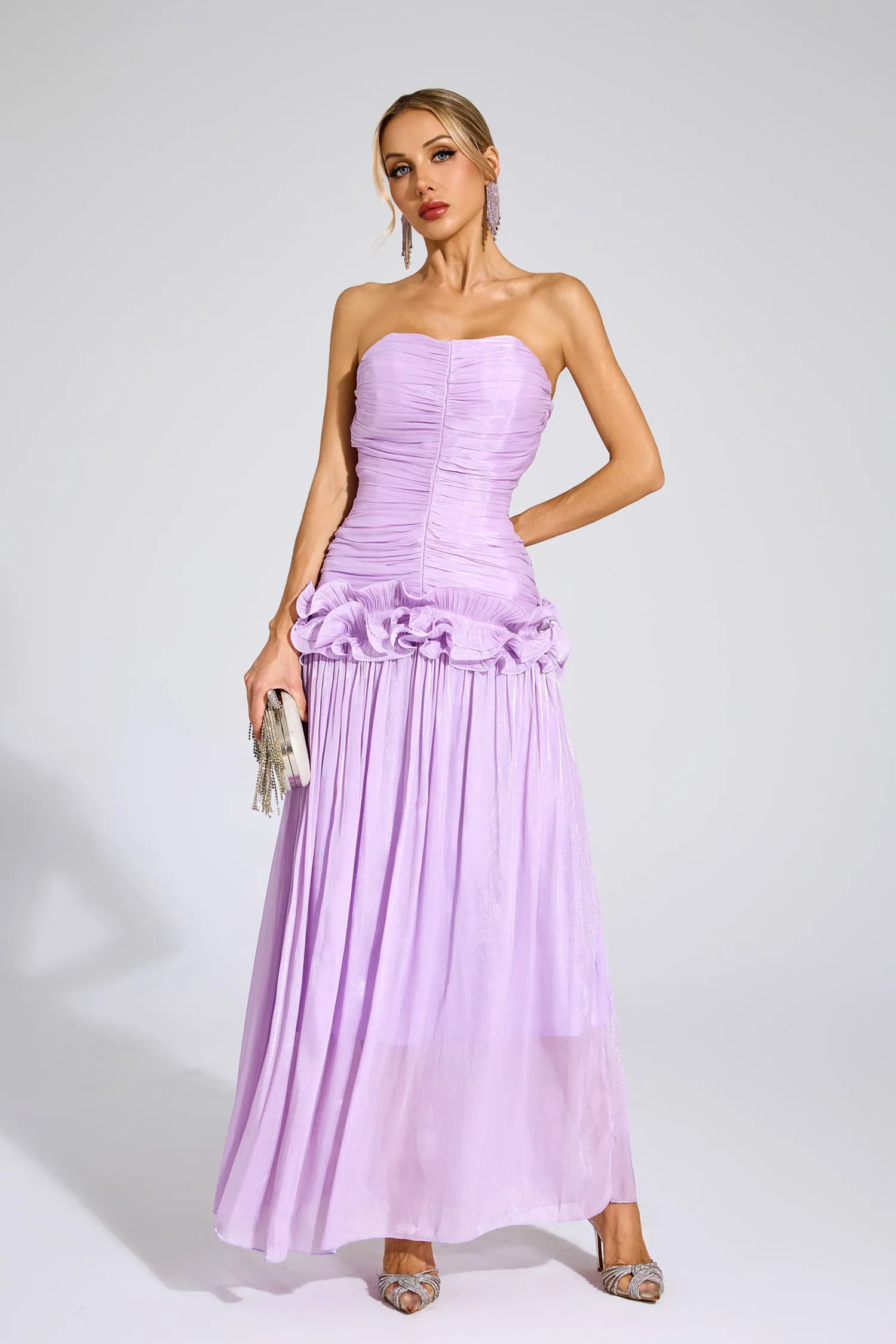 Tristane Purple Off Shoulder Ruffled Maxi Dress