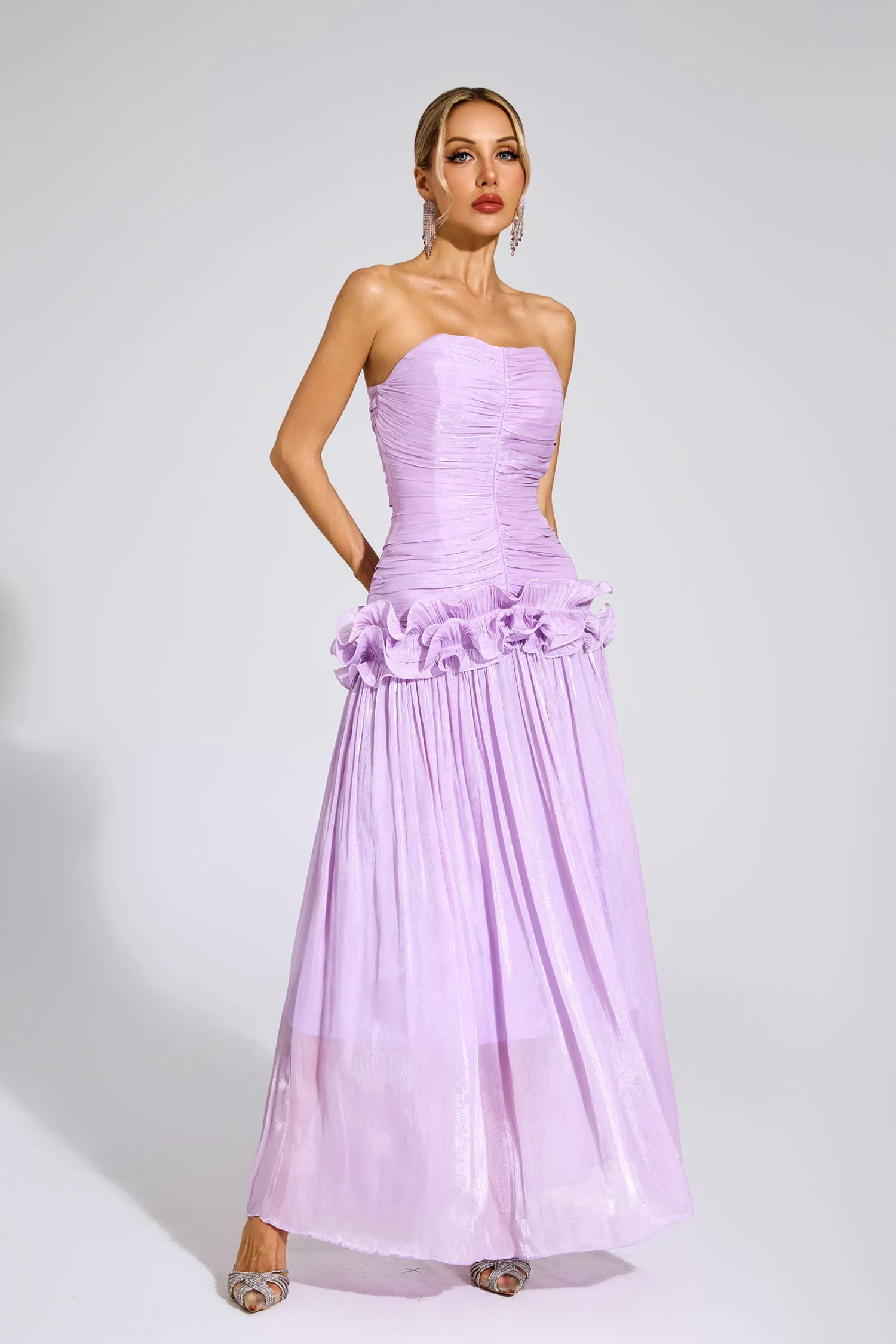 Tristane Purple Off Shoulder Ruffled Maxi Dress