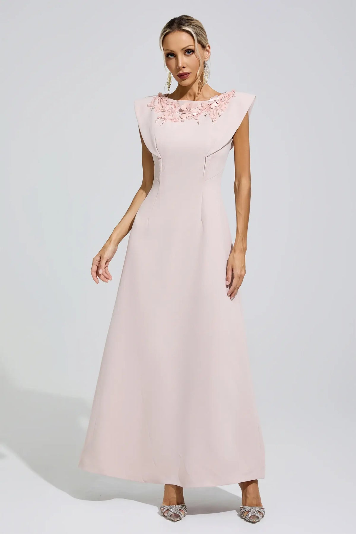 Calista Pink Sleeveless Beaded Maxi Dress
