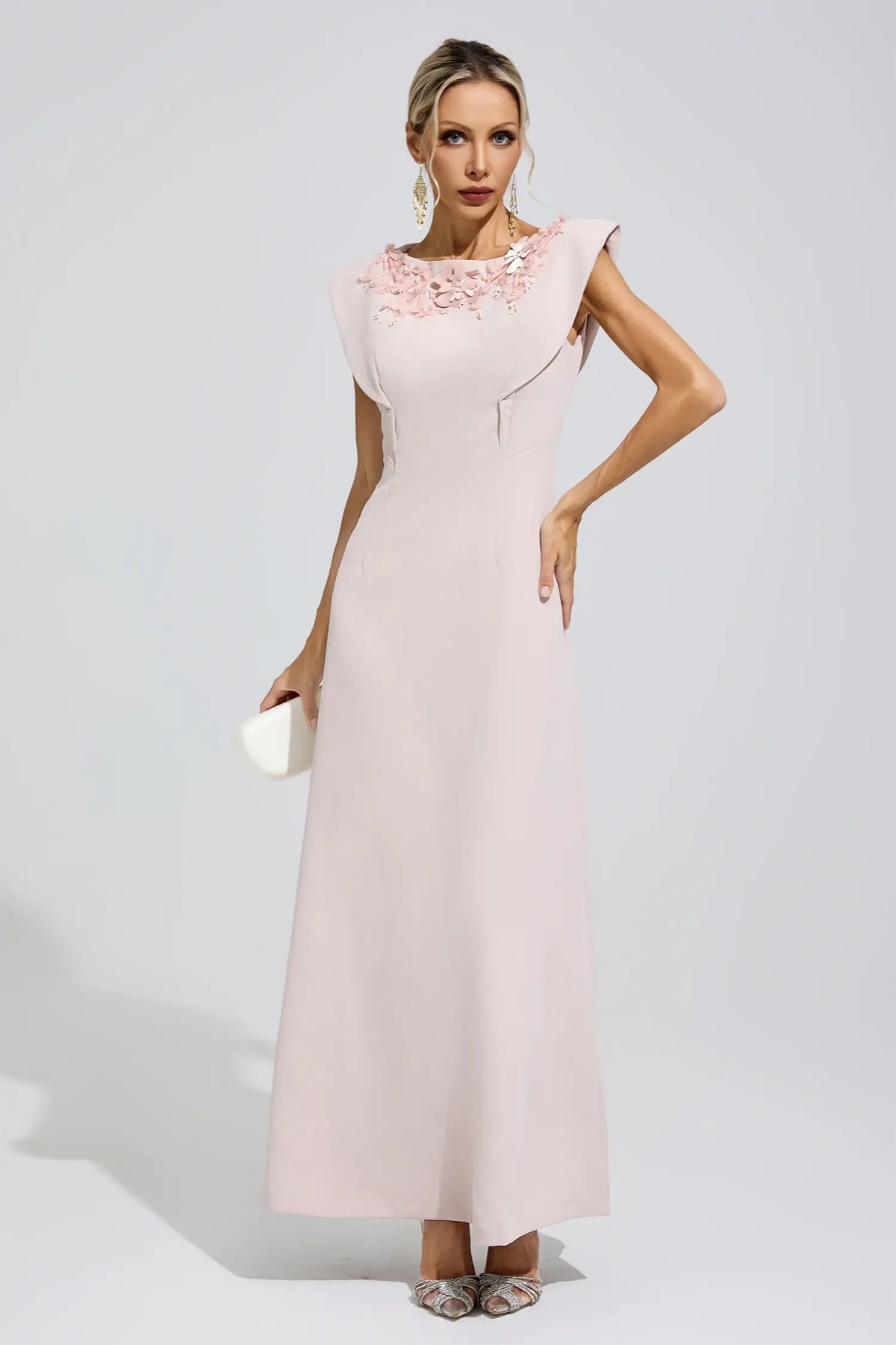 Calista Pink Sleeveless Beaded Maxi Dress