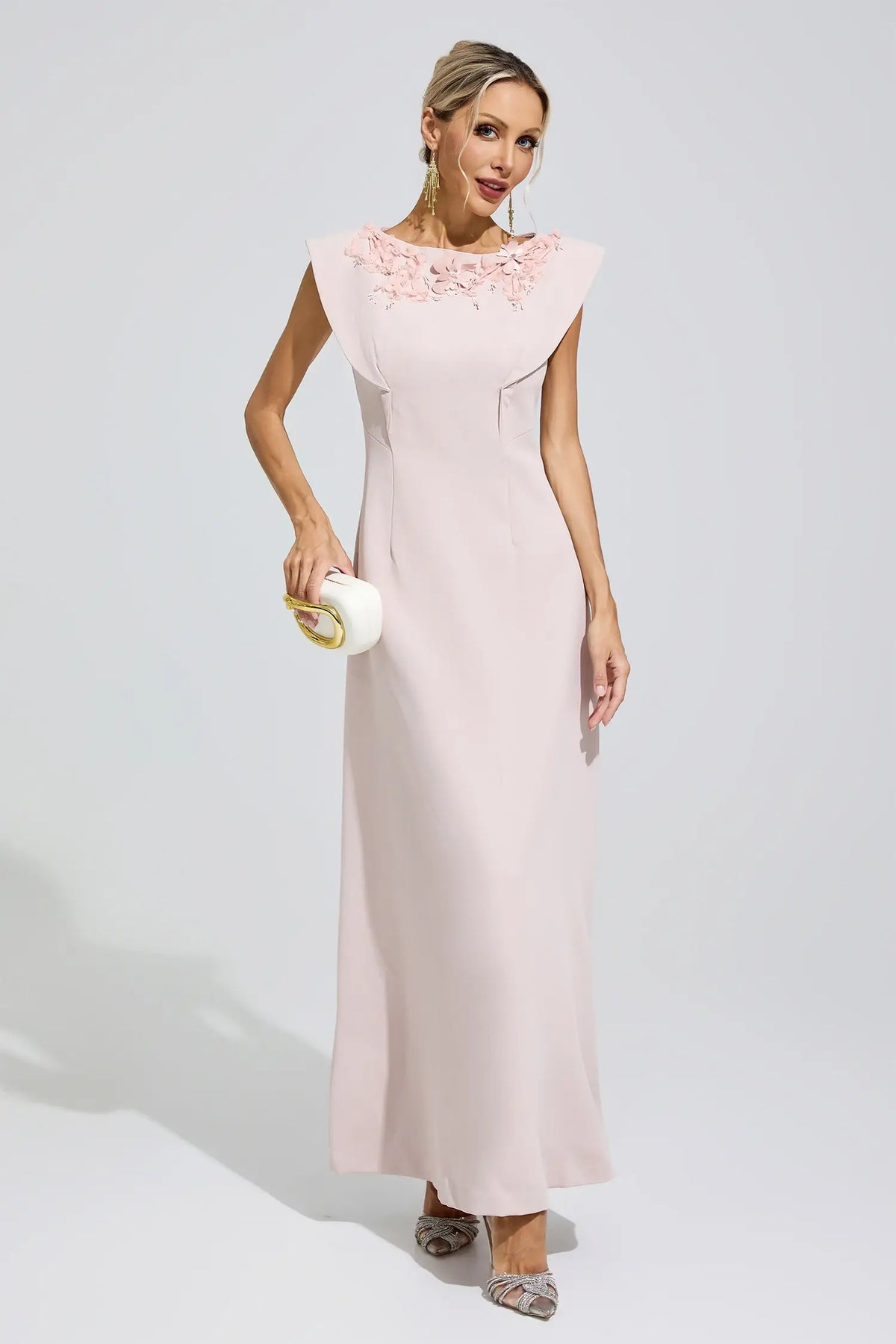 Calista Pink Sleeveless Beaded Maxi Dress
