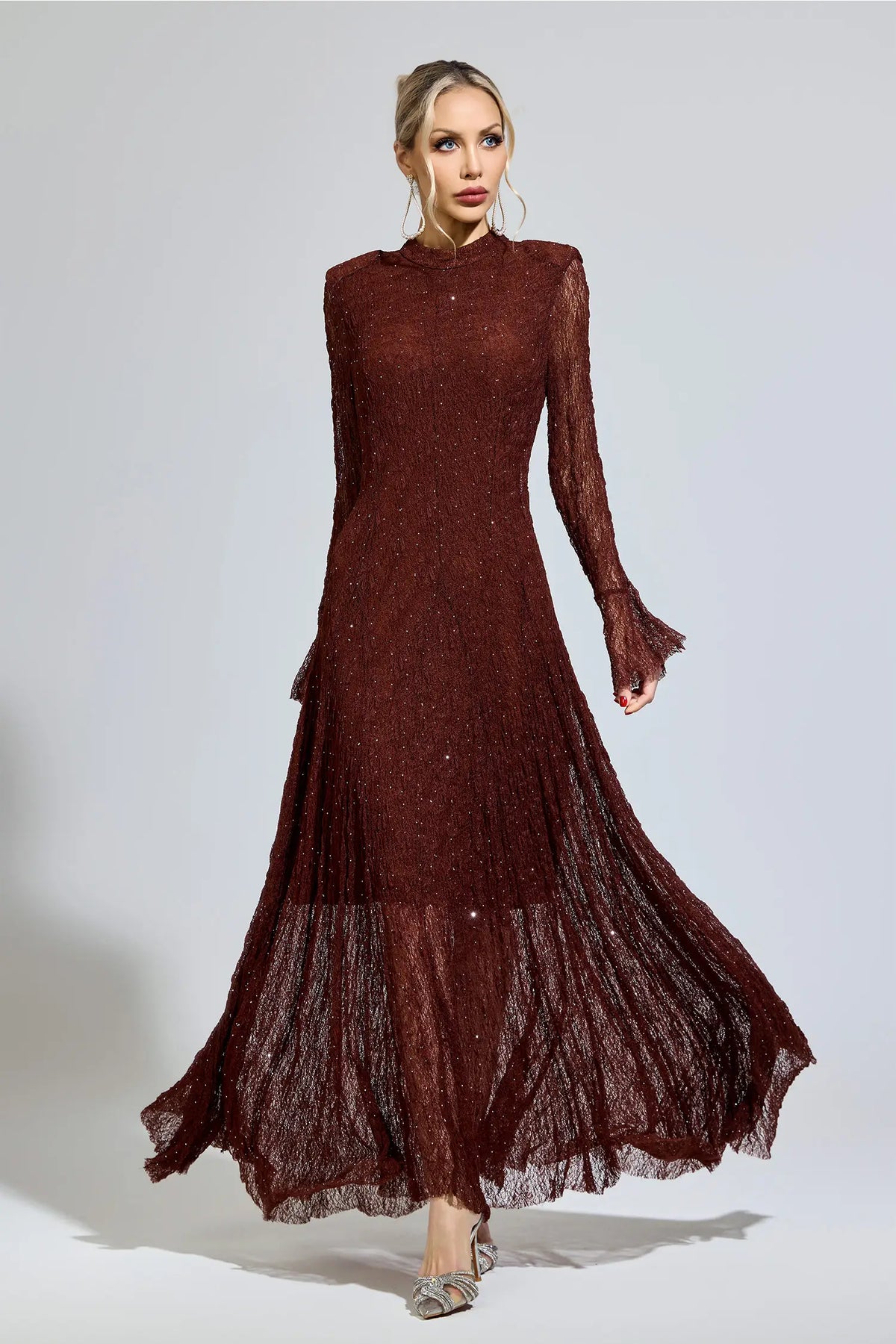 Samantha Brown Lace Long Sleeve Maxi Dress