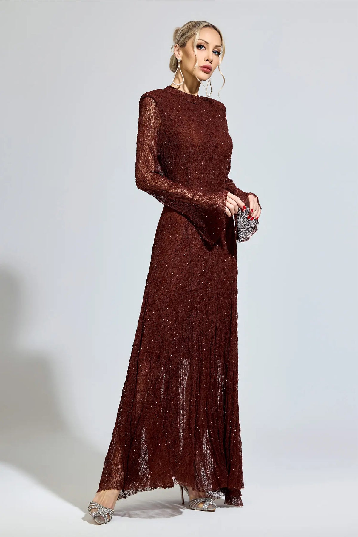 Samantha Brown Lace Long Sleeve Maxi Dress