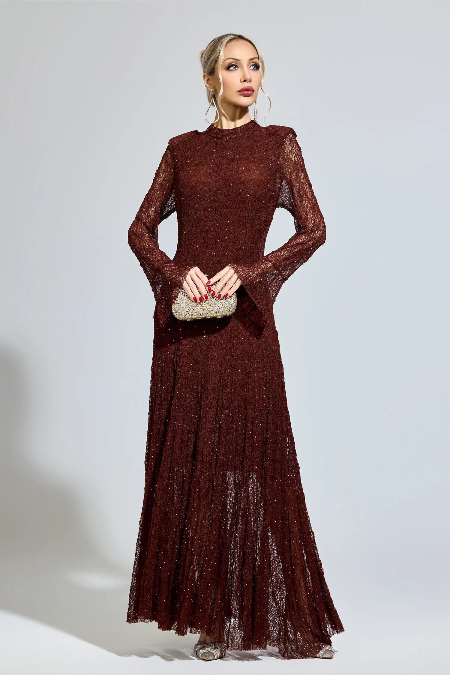 Samantha Brown Lace Long Sleeve Maxi Dress
