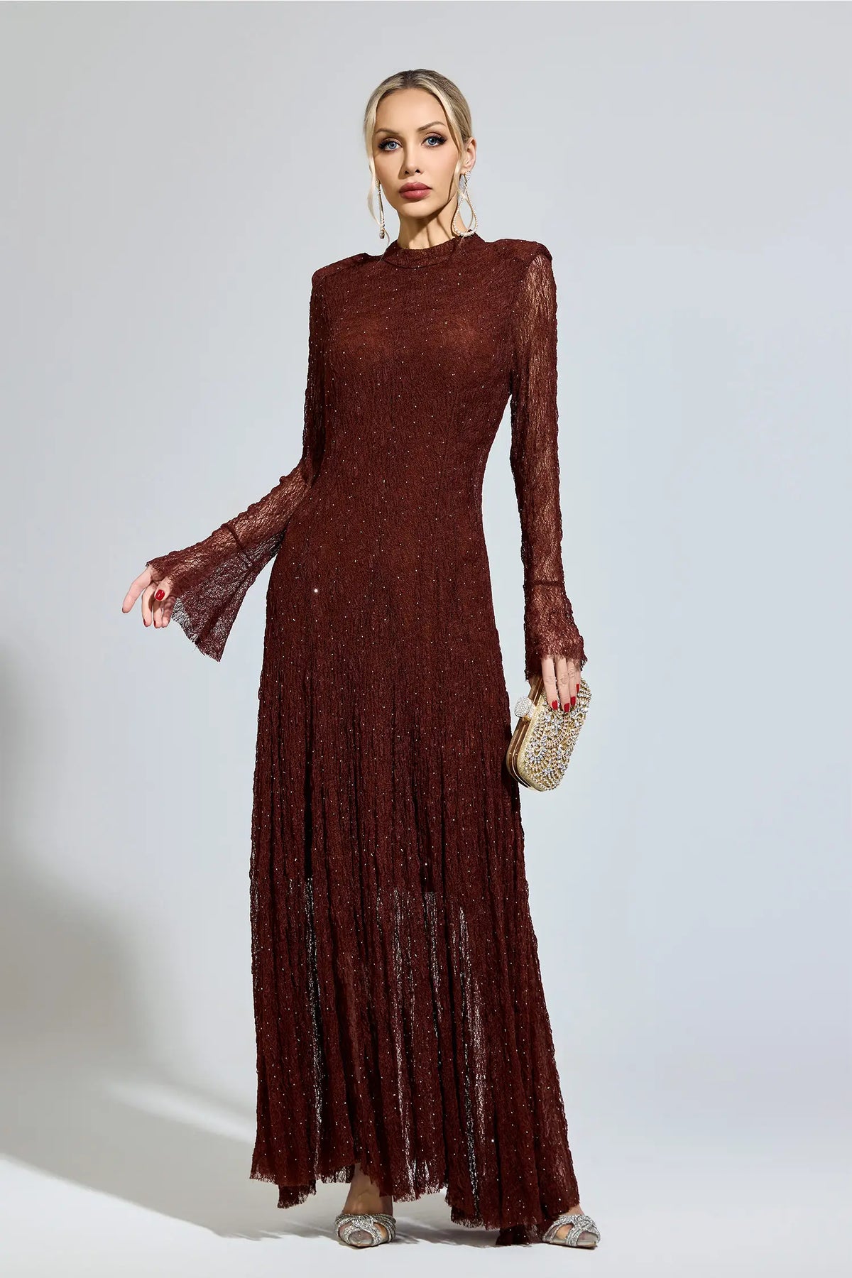 Samantha Brown Lace Long Sleeve Maxi Dress