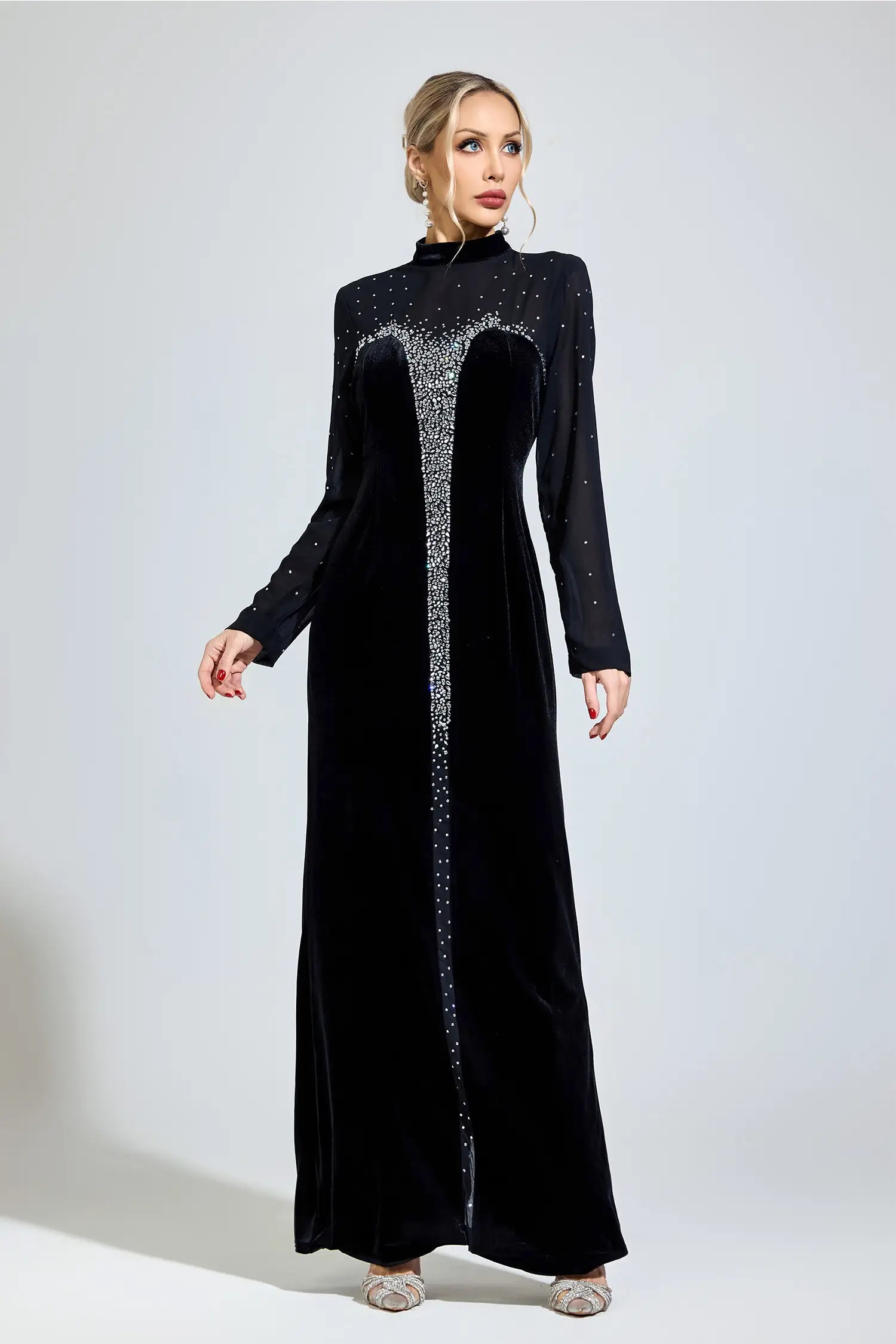 Cora Black Velvet Maxi Dress