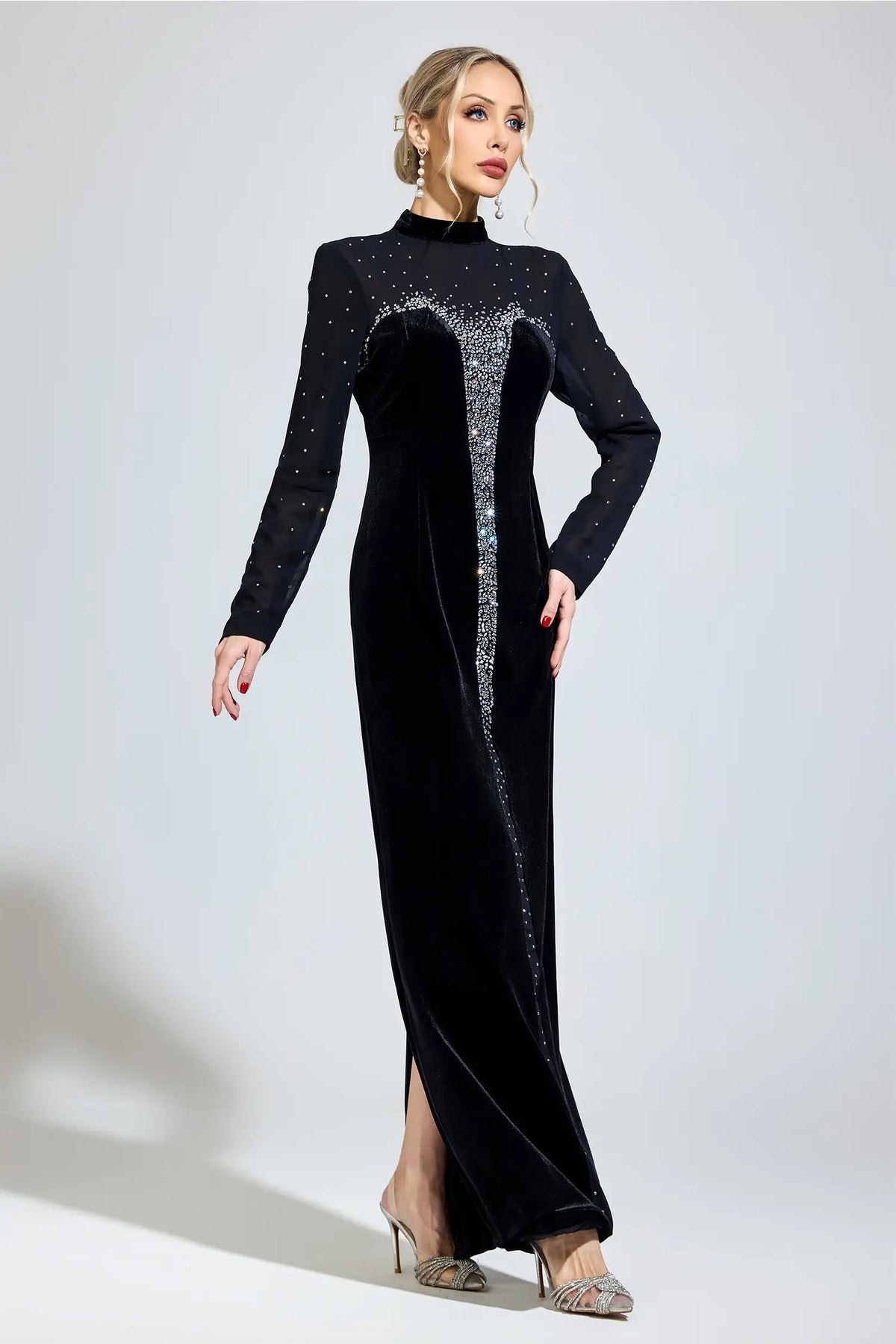 Cora Black Velvet Maxi Dress