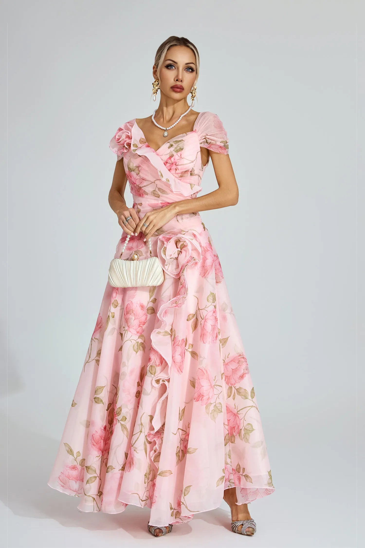 Sienna Pink Floral Organza Maxi Dress