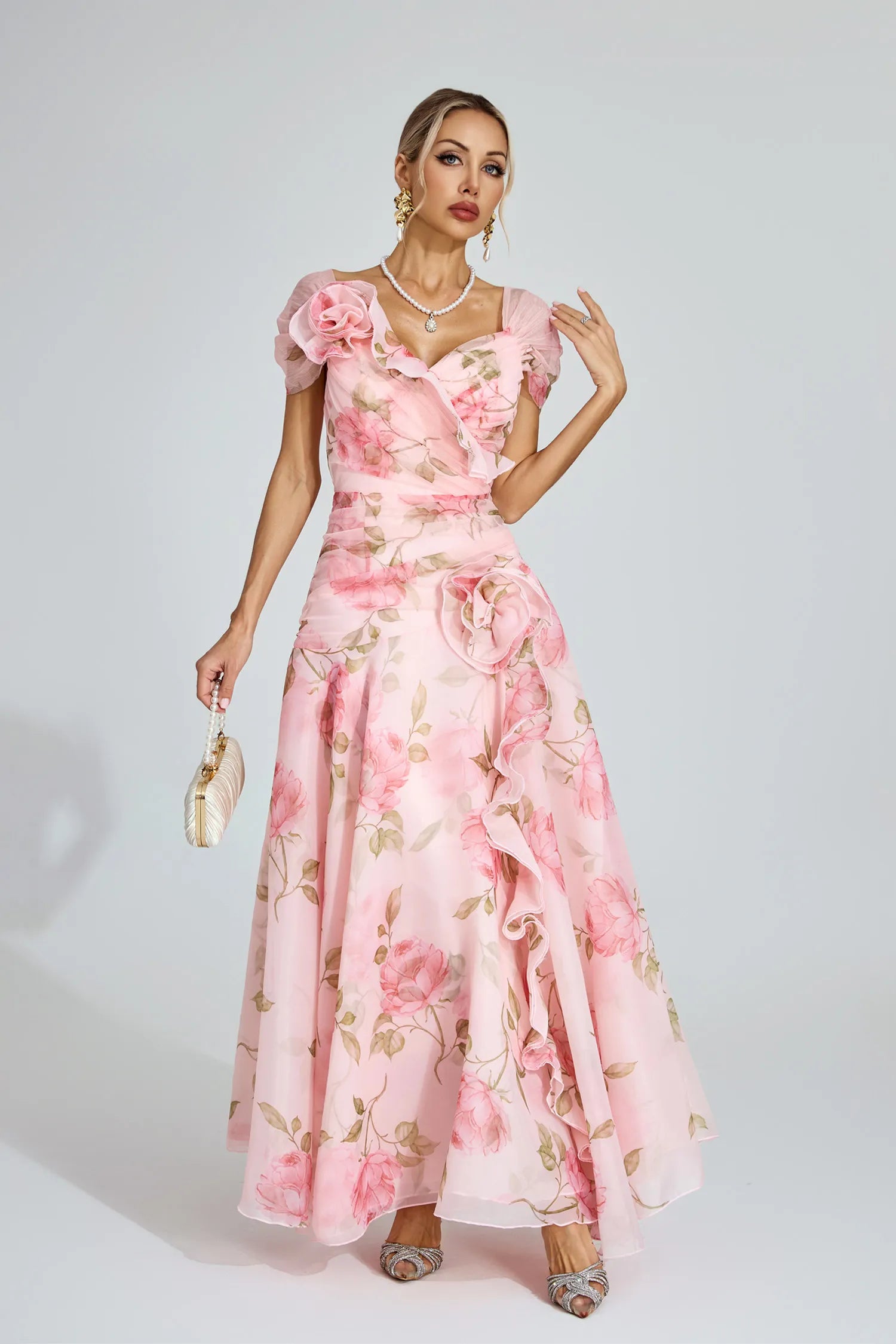 Sienna Pink Floral Organza Maxi Dress