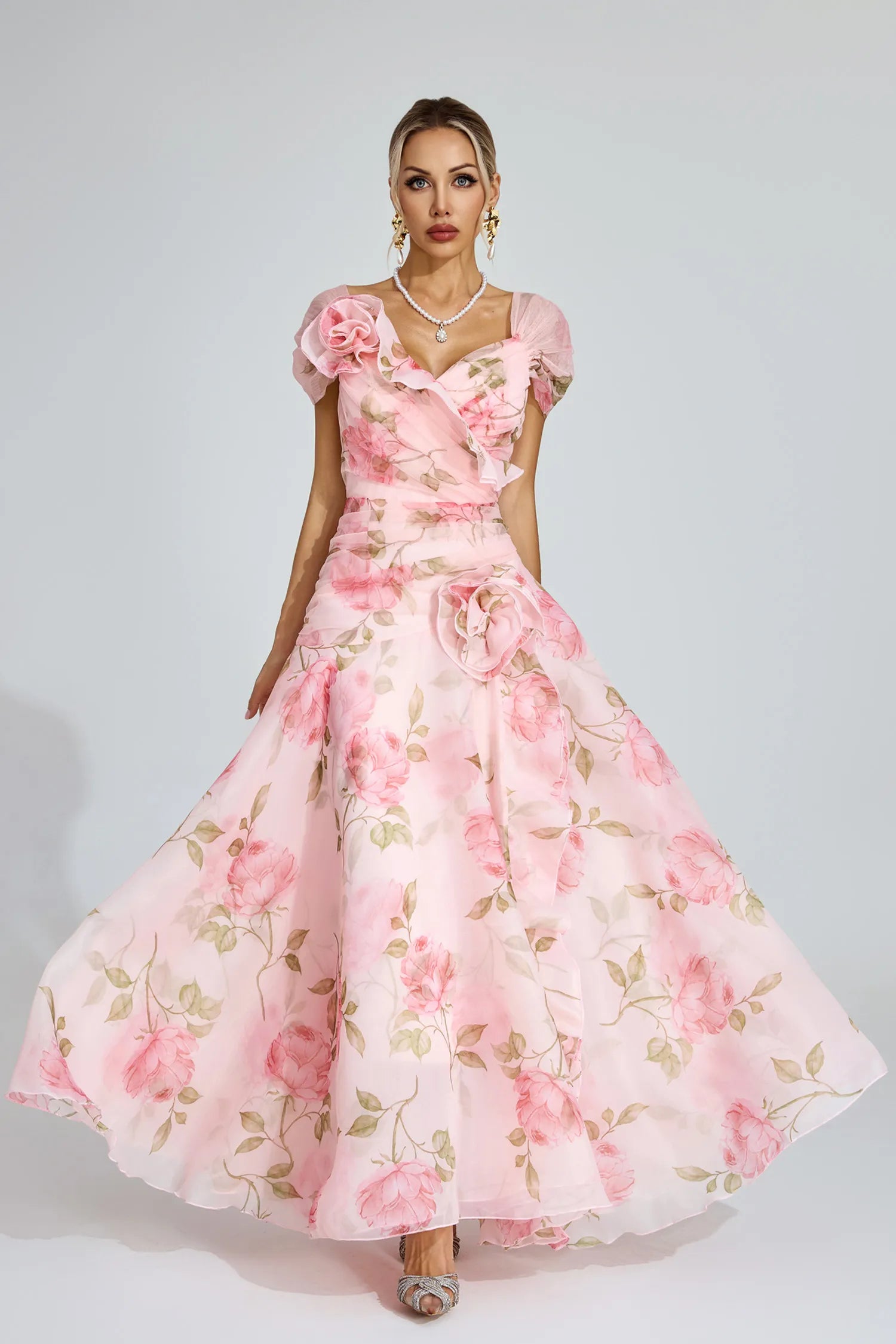 Sienna Pink Floral Organza Maxi Dress