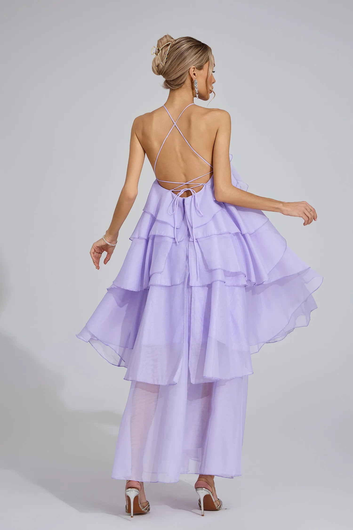 Sylvessa Purple Ruffle Maxi Dress