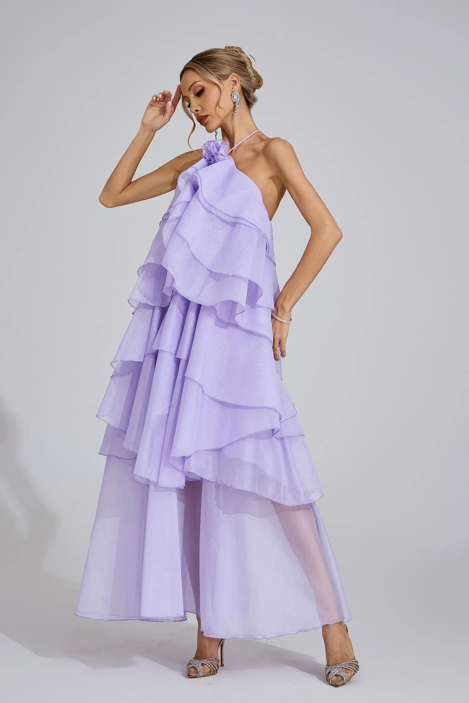 Sylvessa Purple Ruffle Maxi Dress