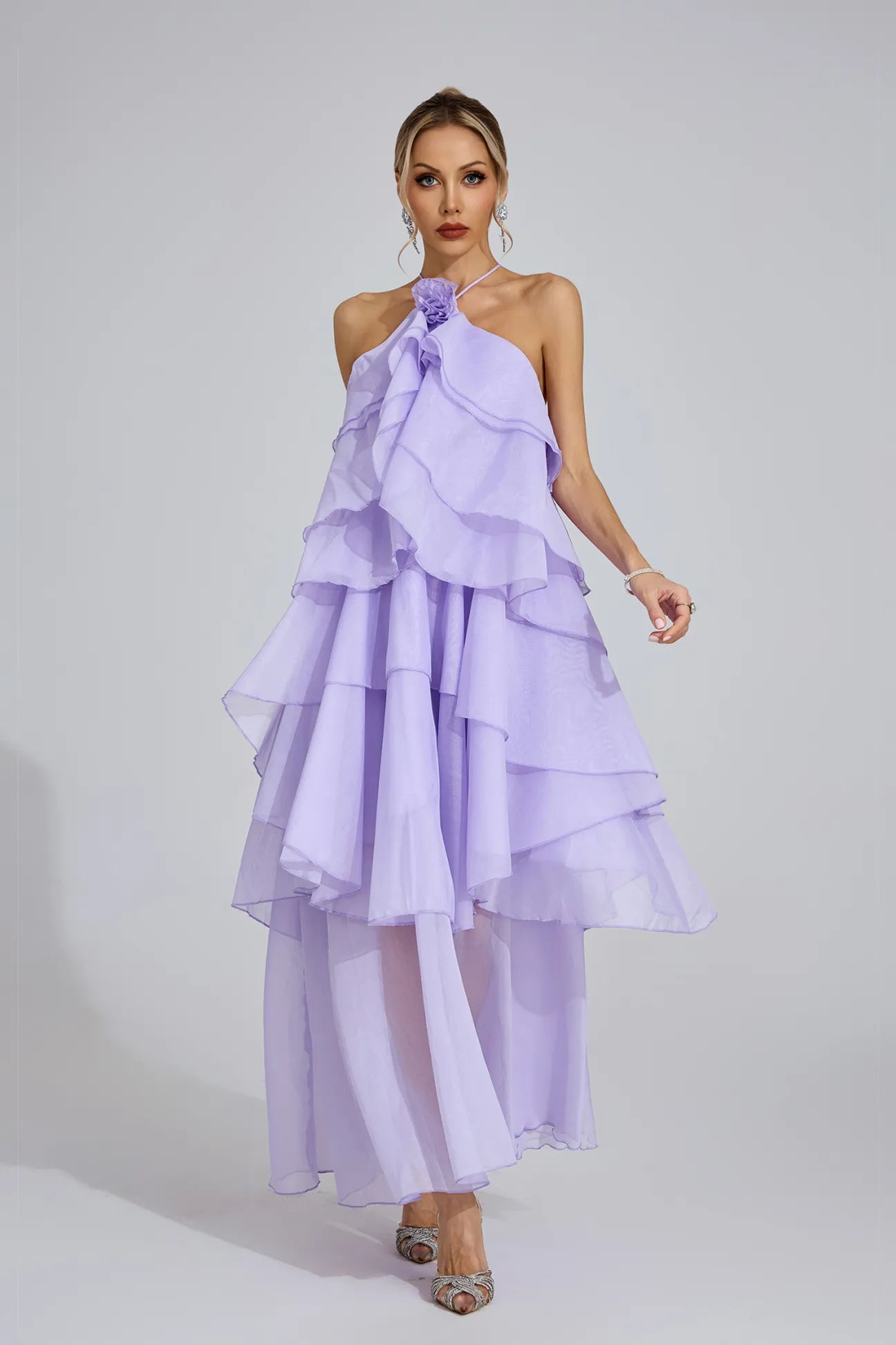 Sylvessa Purple Ruffle Maxi Dress