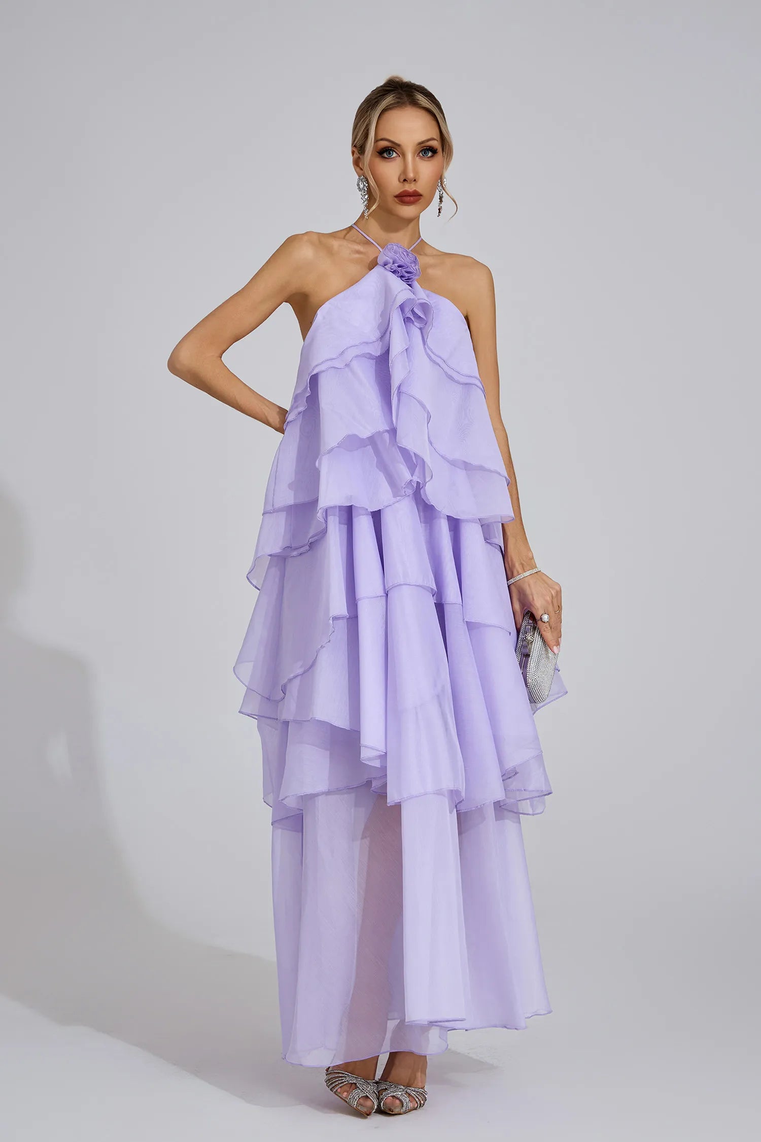 Sylvessa Purple Ruffle Maxi Dress