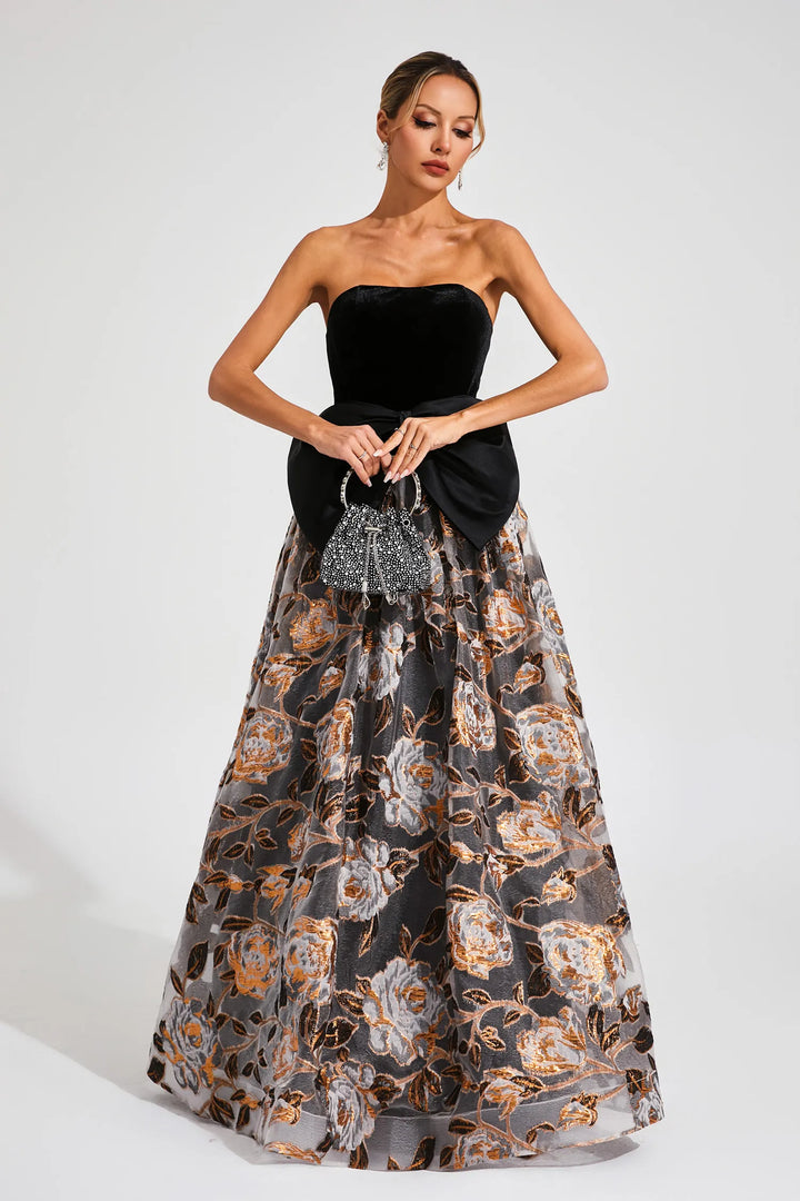 Clementine Black Bow Off Shoulder Maxi Dress