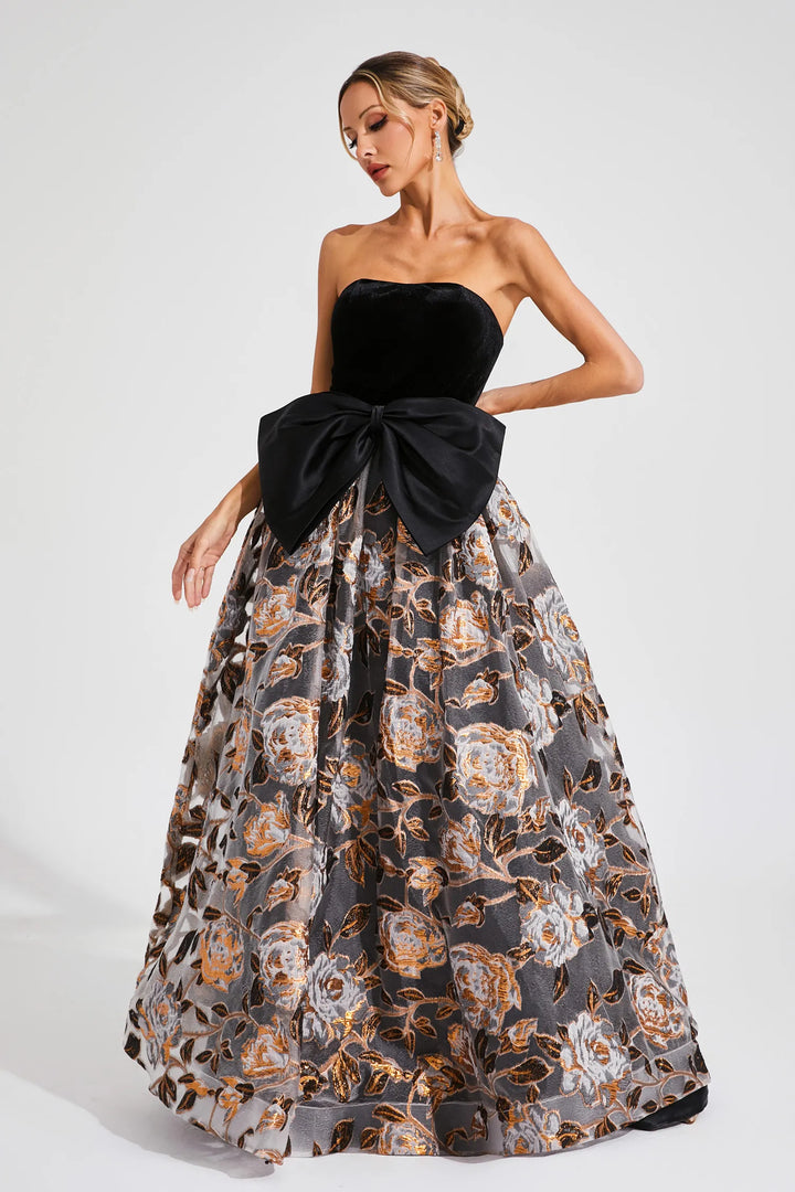 Clementine Black Bow Off Shoulder Maxi Dress