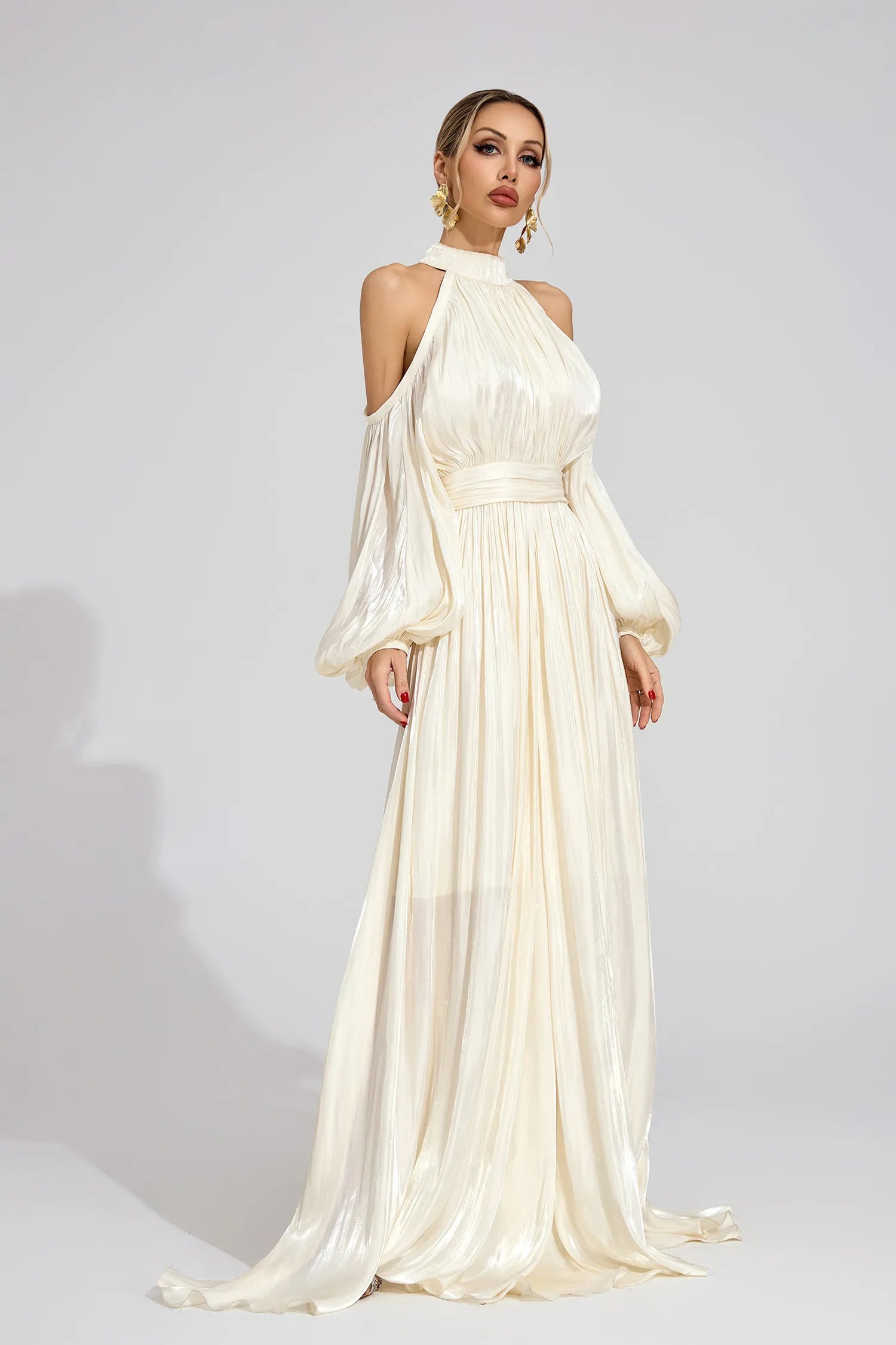 Nuvia White Halter Maxi Dress