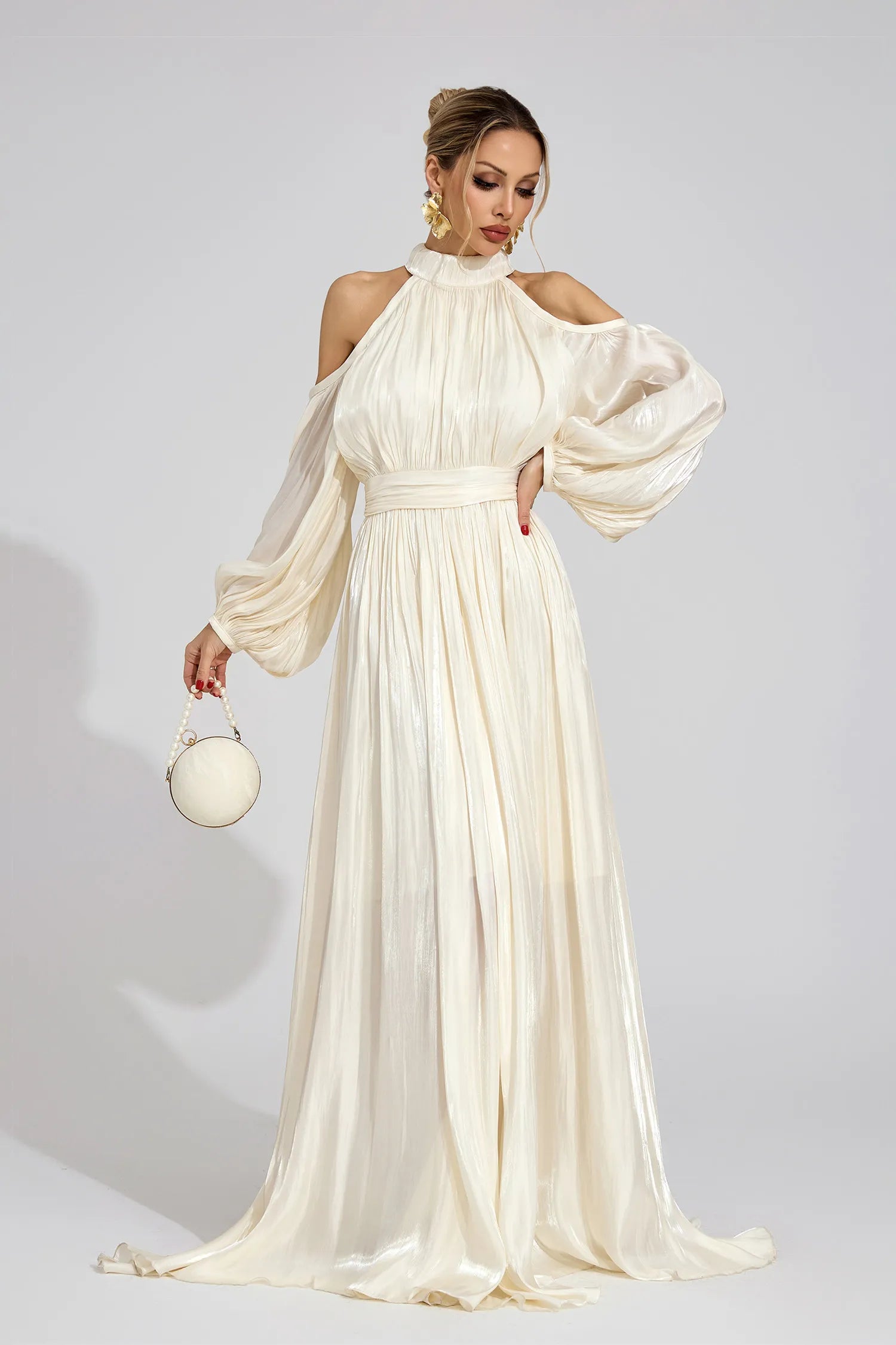 Nuvia White Halter Maxi Dress