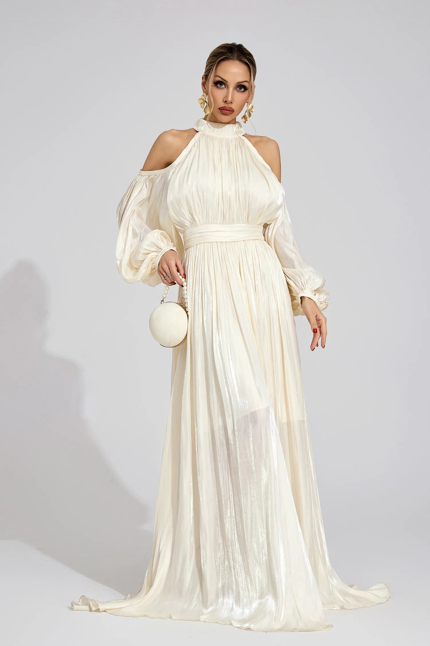 Nuvia White Halter Maxi Dress