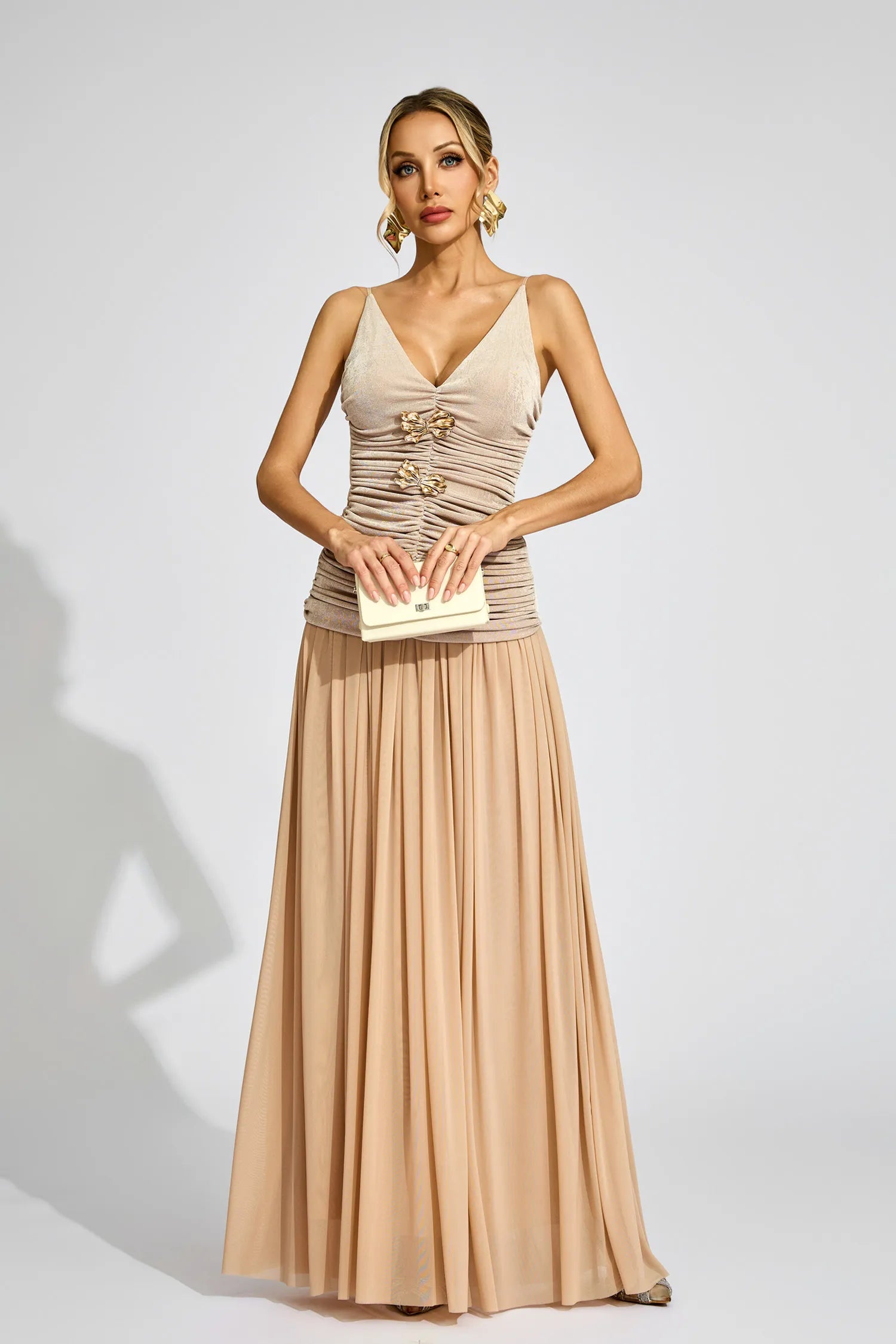 Kimberly Beige Ruched Suspender Set