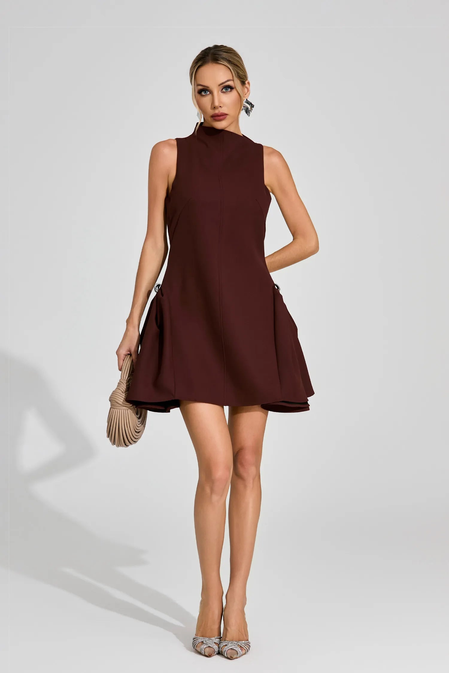Paloma Brown High - Neck Mini Dress