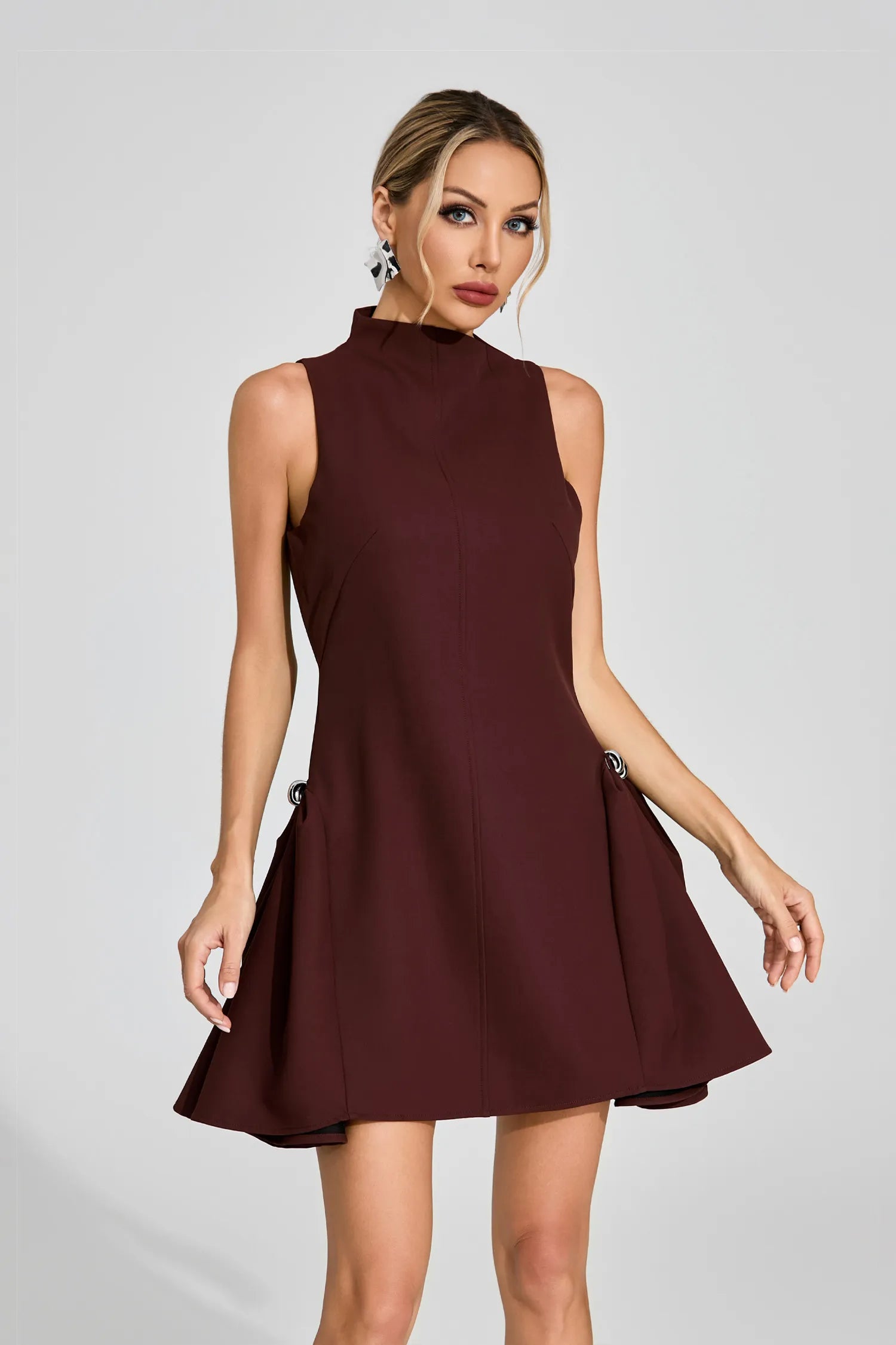 Paloma Brown High - Neck Mini Dress