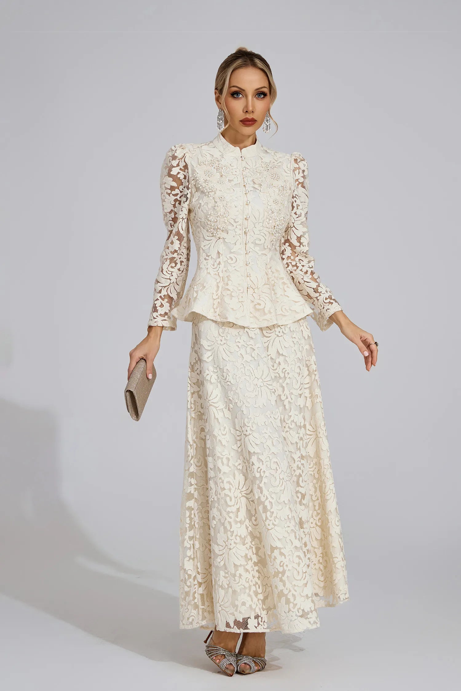 Leontine Apricot Lace Two Piece Set