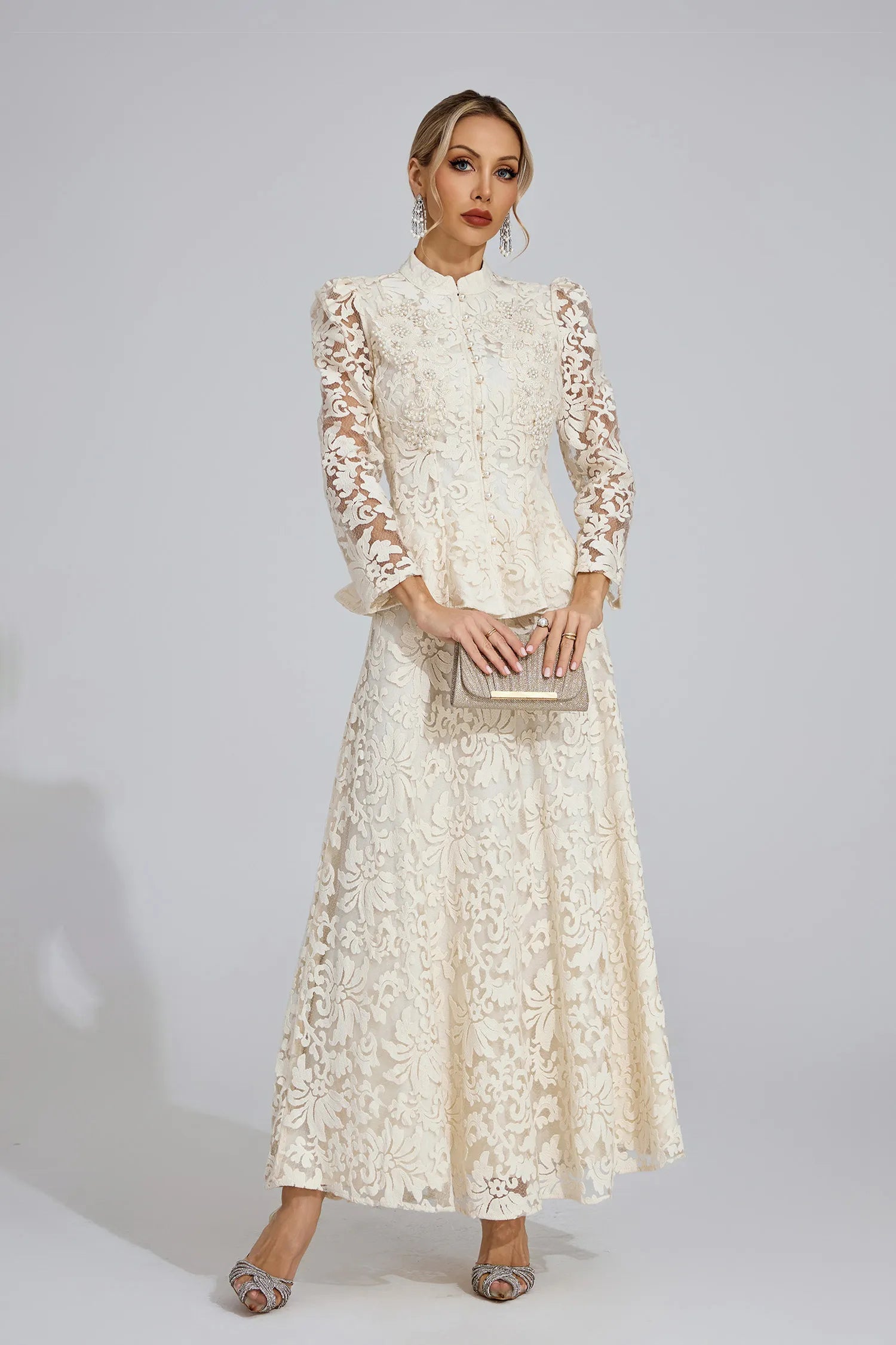 Leontine Apricot Lace Two Piece Set