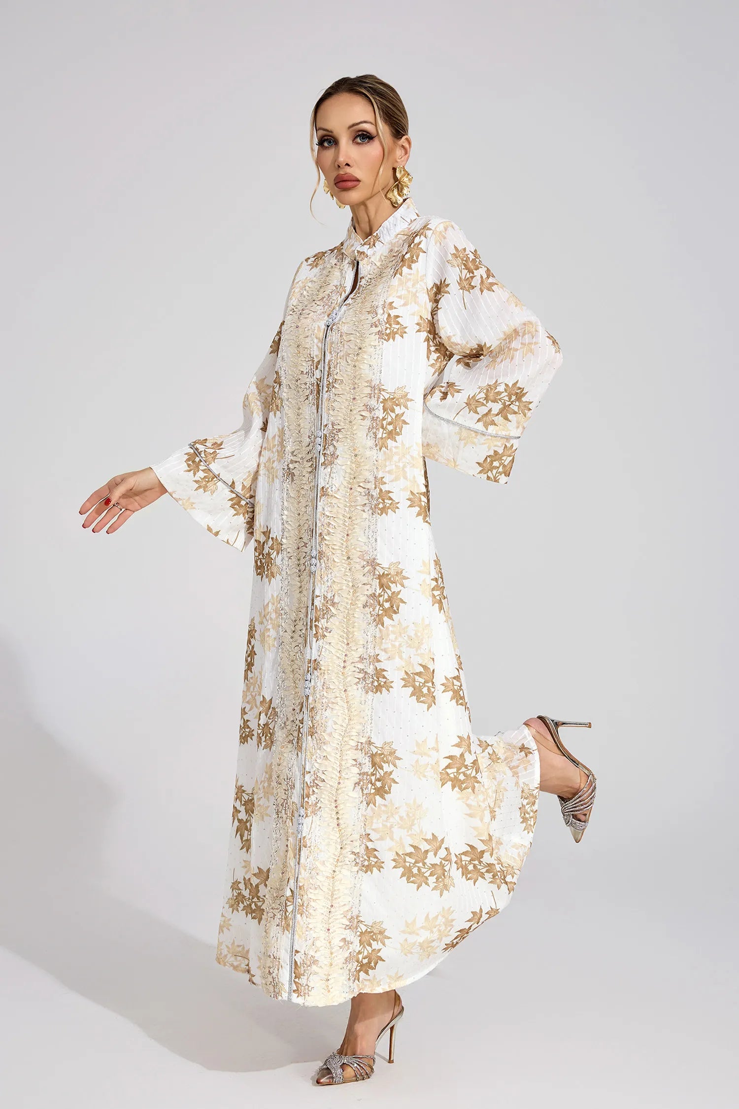 Oriona Gold Beaded Maxi Dress