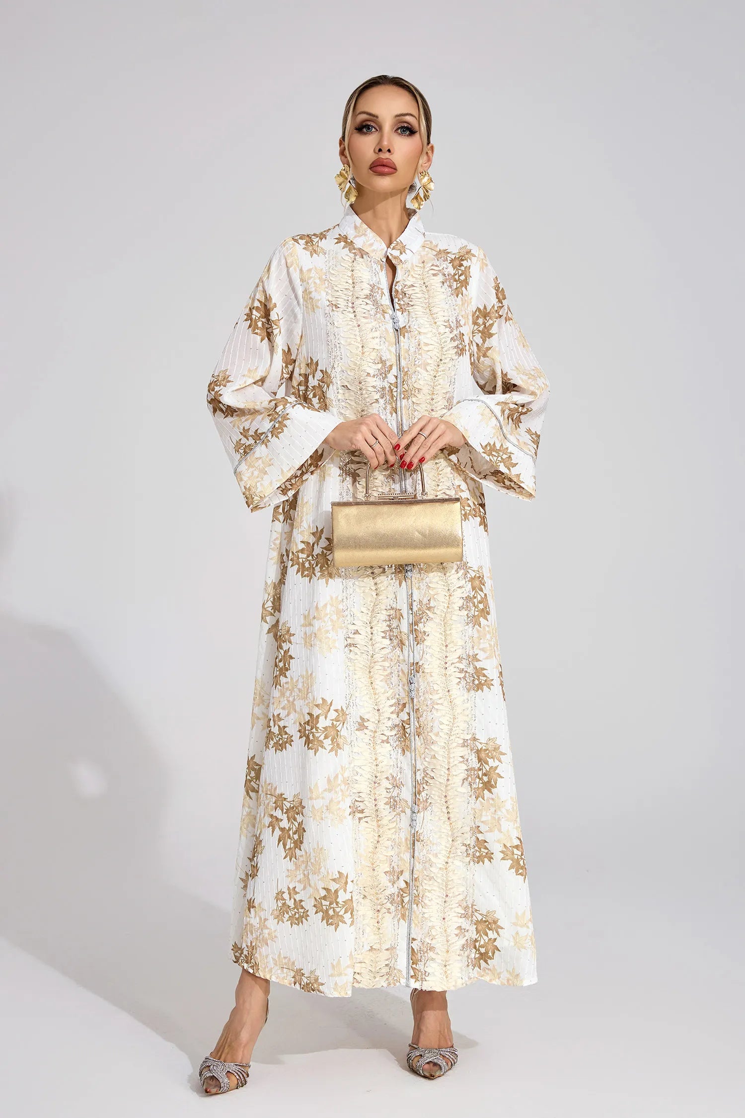 Oriona Gold Beaded Maxi Dress