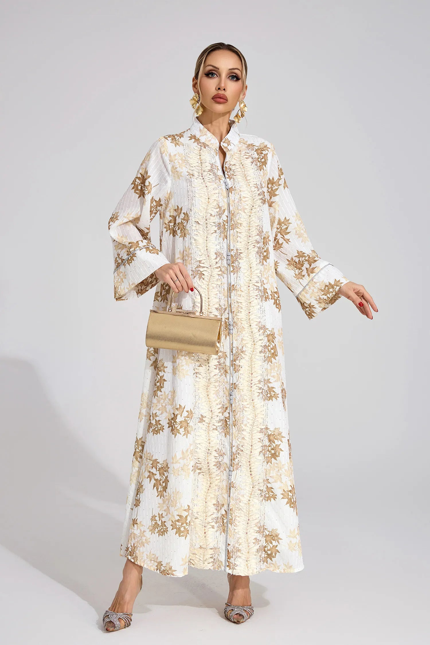 Oriona Gold Beaded Maxi Dress