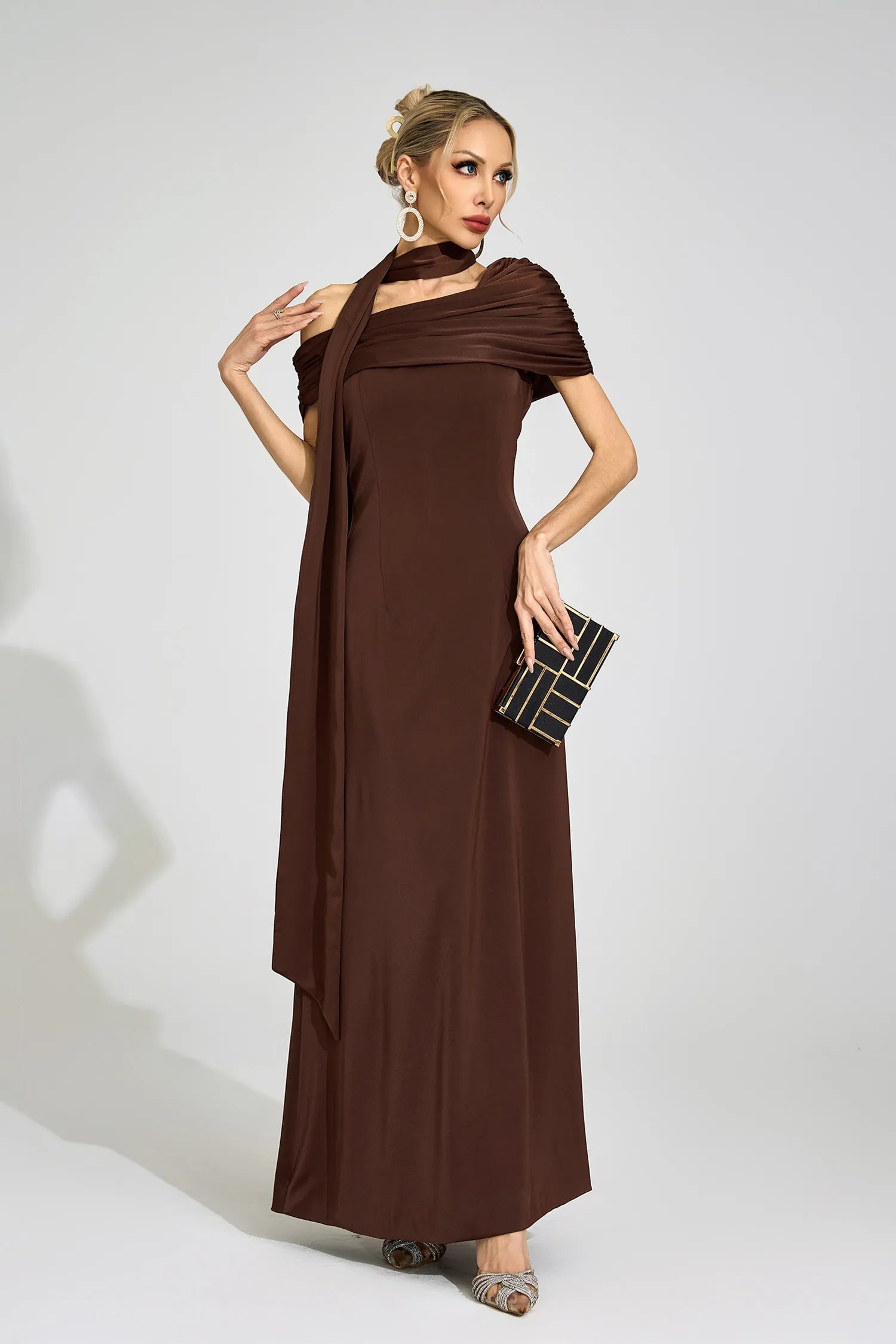 Novara Brown Floral Maxi Dress
