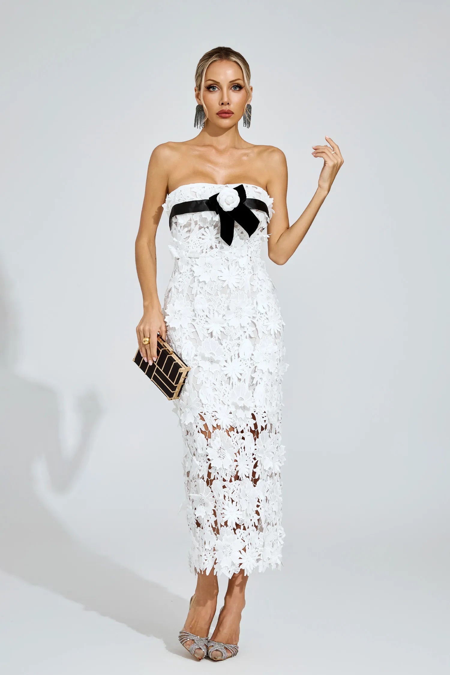 Brianna White Floral Lace Maxi Dress