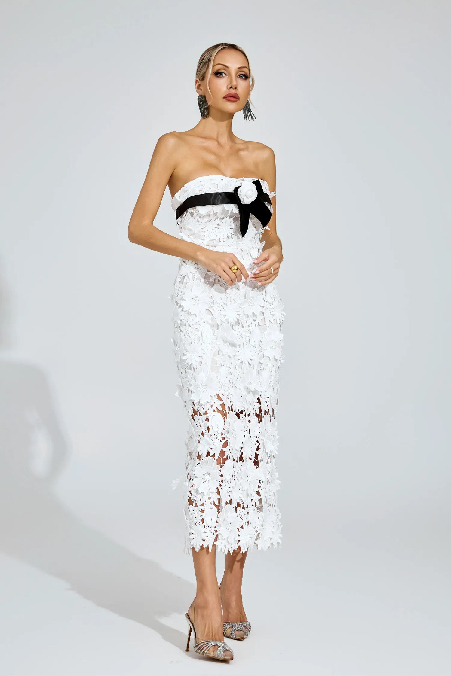 Brianna White Floral Lace Maxi Dress