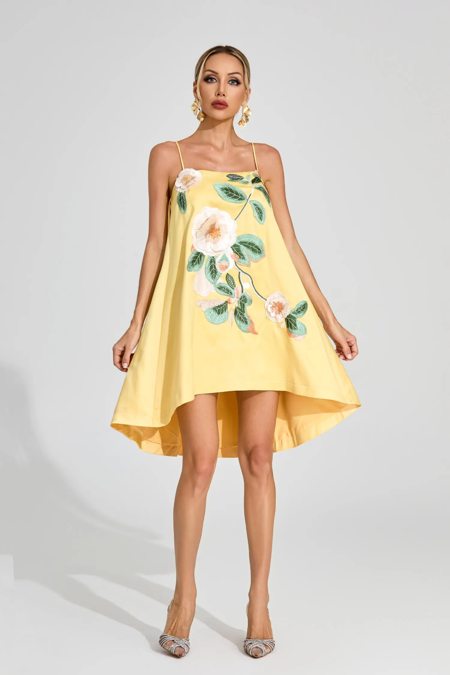 Cindy Yellow Embroidered Slip Mini Dress