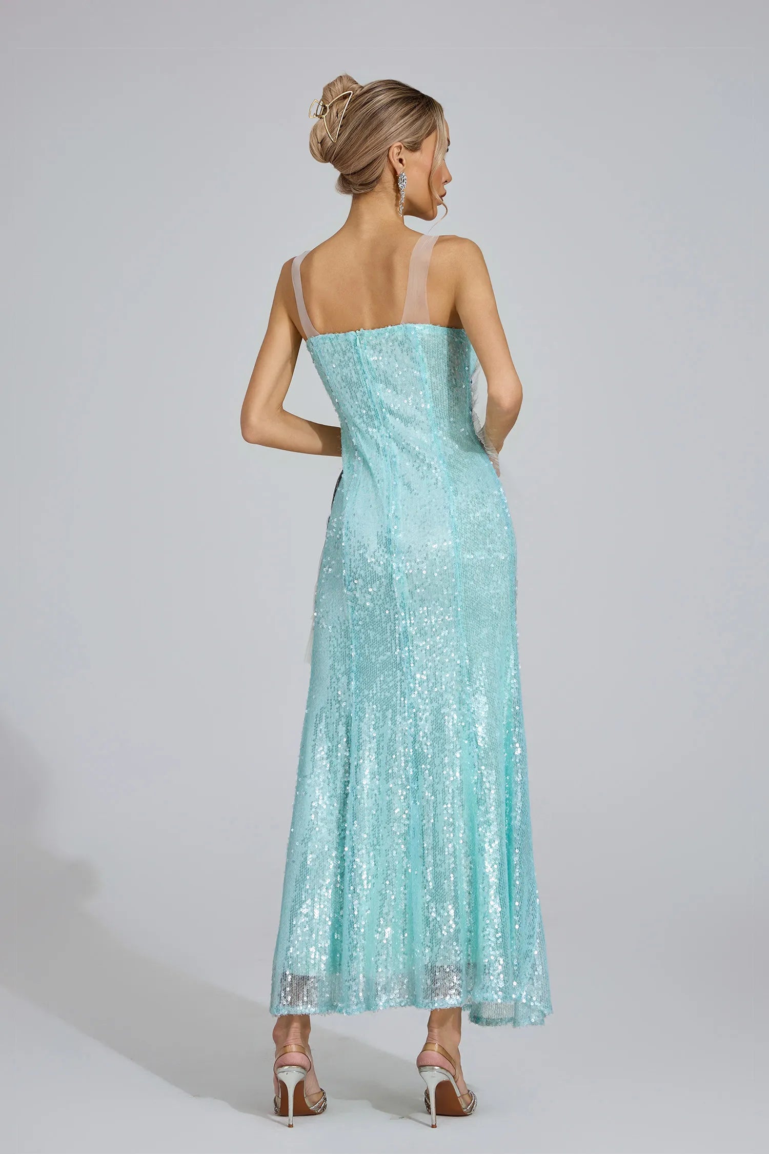 Alessia Lake Blue Sequined Maxi Dress