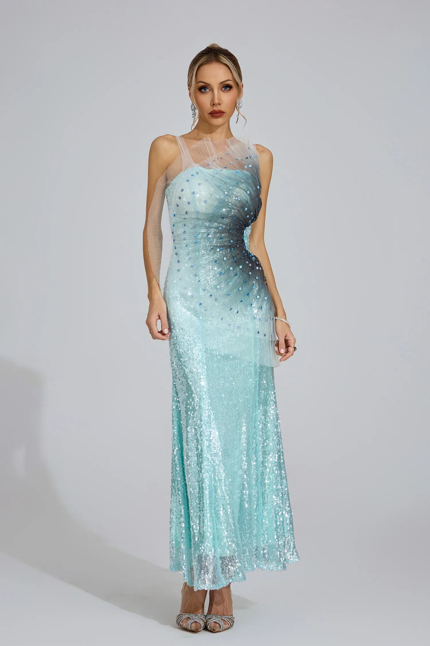 Alessia Lake Blue Sequined Maxi Dress