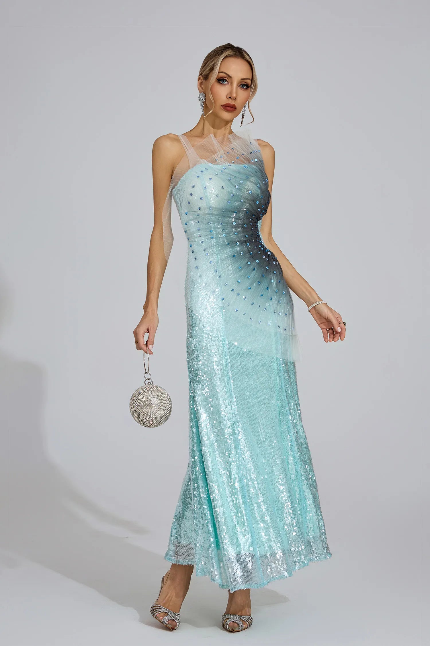 Alessia Lake Blue Sequined Maxi Dress