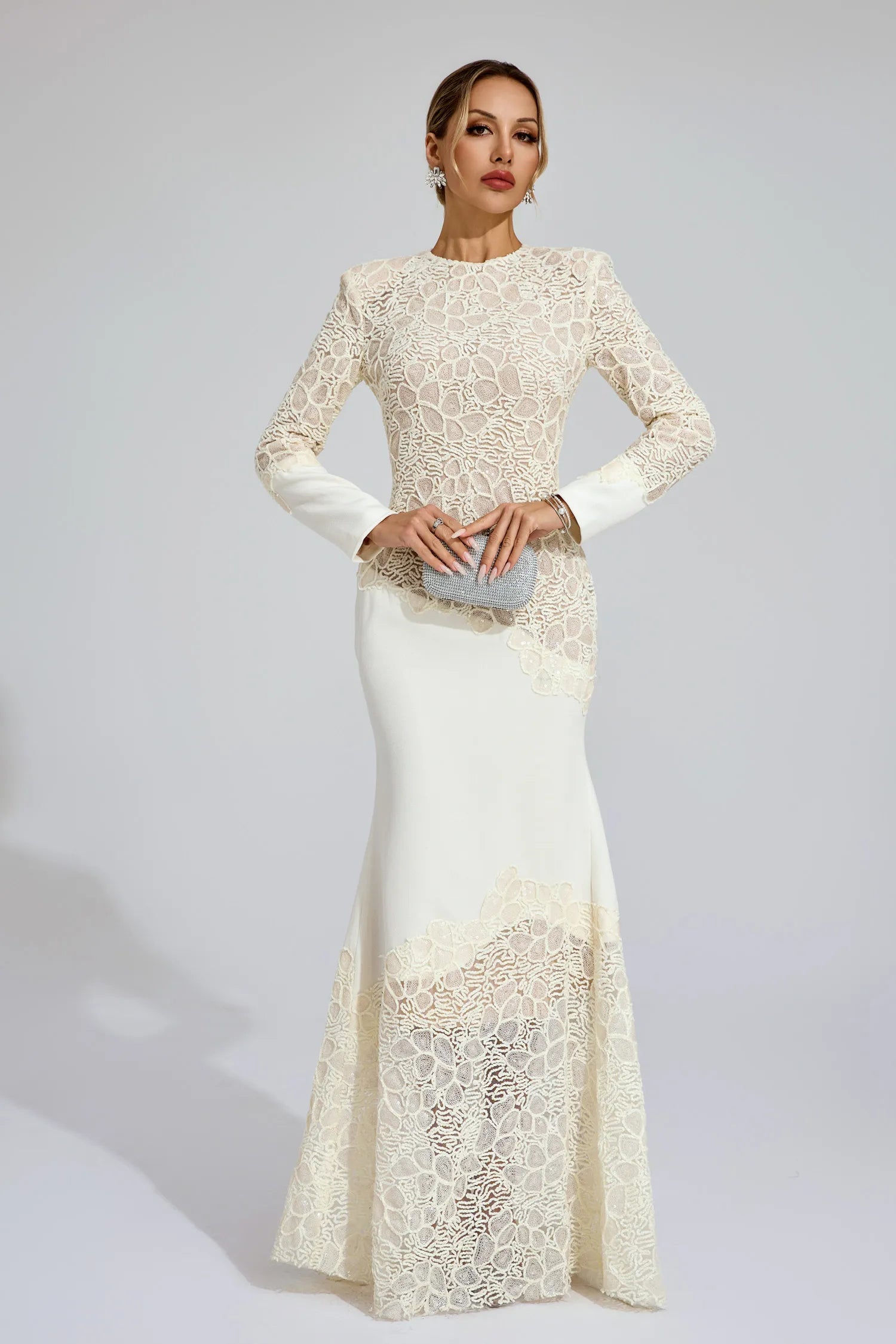 Gwenaëlle Beige Embroidered Maxi Dress