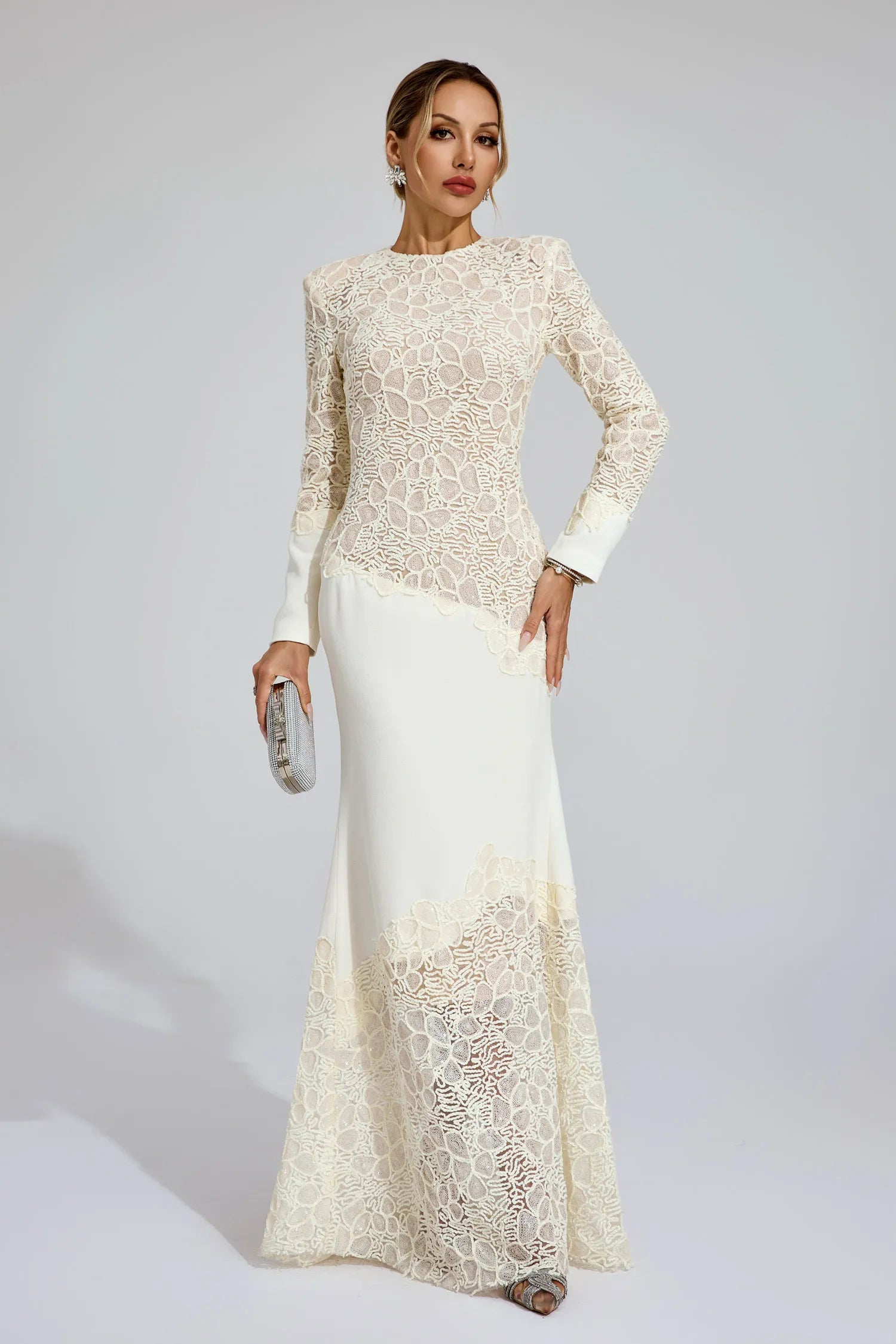 Gwenaëlle Beige Embroidered Maxi Dress